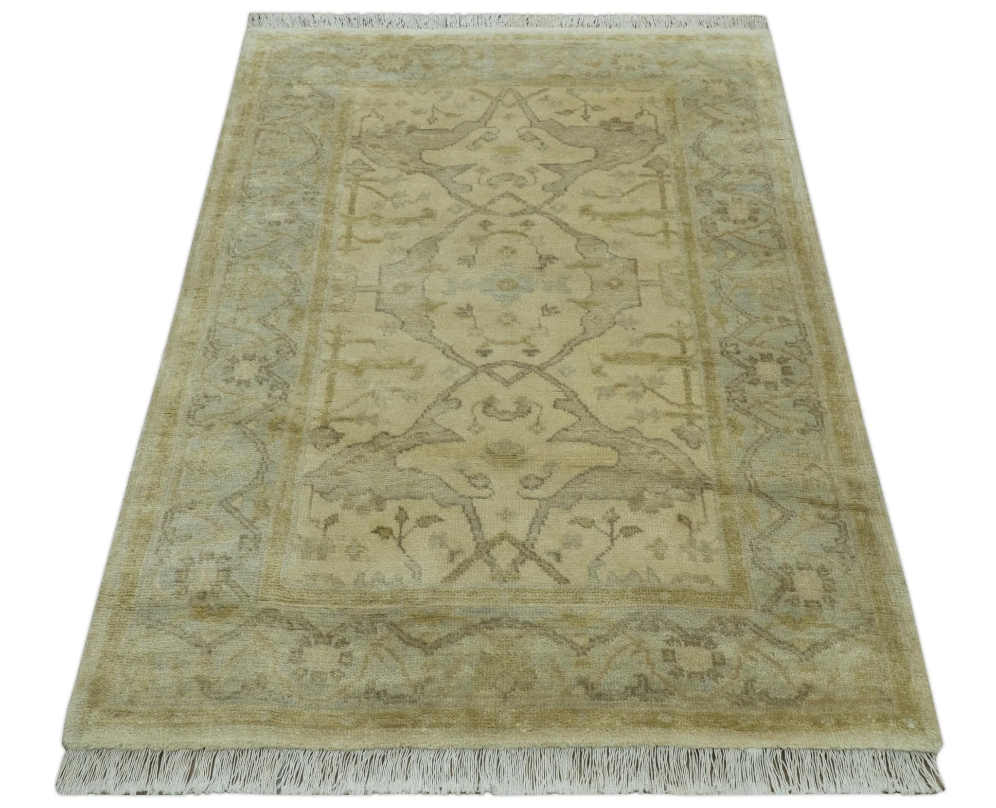 Traditional Oushak Design  Beige And Gray 4x6 Hand Knotted Wool Area Rug - Image 9