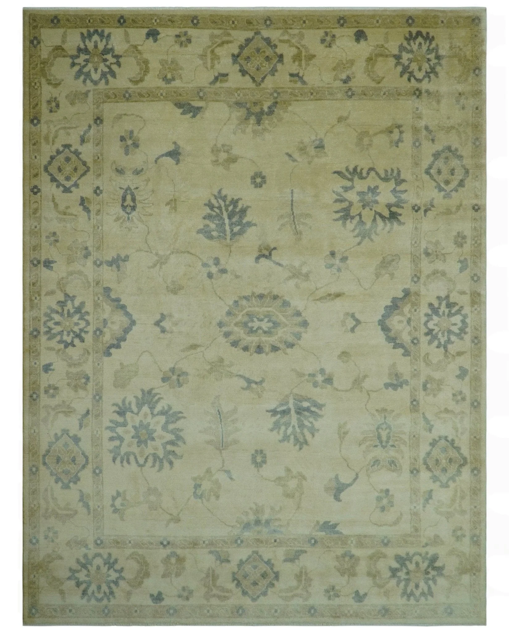 Traditional Oushak Design Beige And Gray Hand Knotted 9x12 Wool Area Rug - Image 10