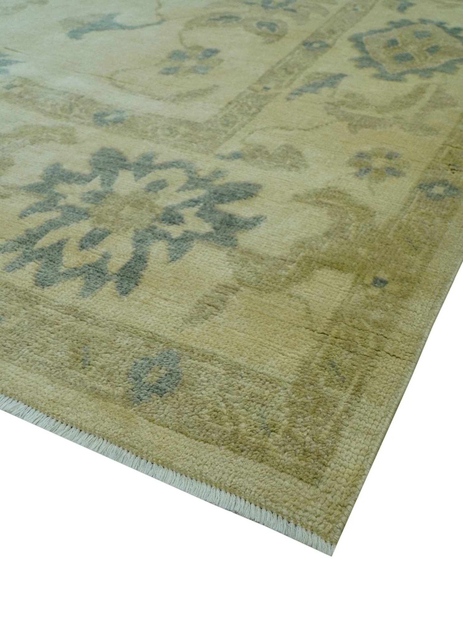 Traditional Oushak Design Beige And Gray Hand Knotted 9x12 Wool Area Rug - Image 8
