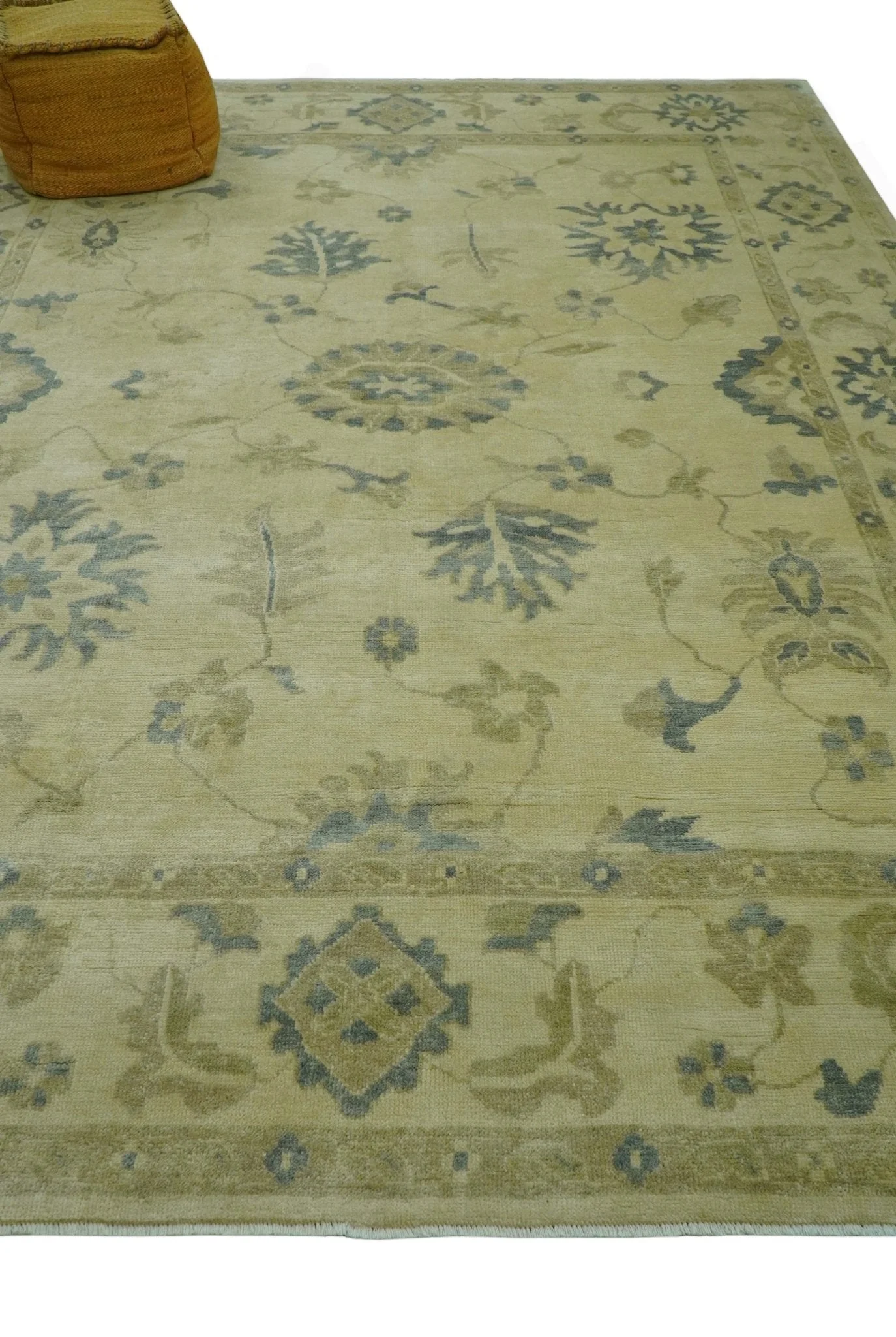 Traditional Oushak Design Beige And Gray Hand Knotted 9x12 Wool Area Rug - Image 9