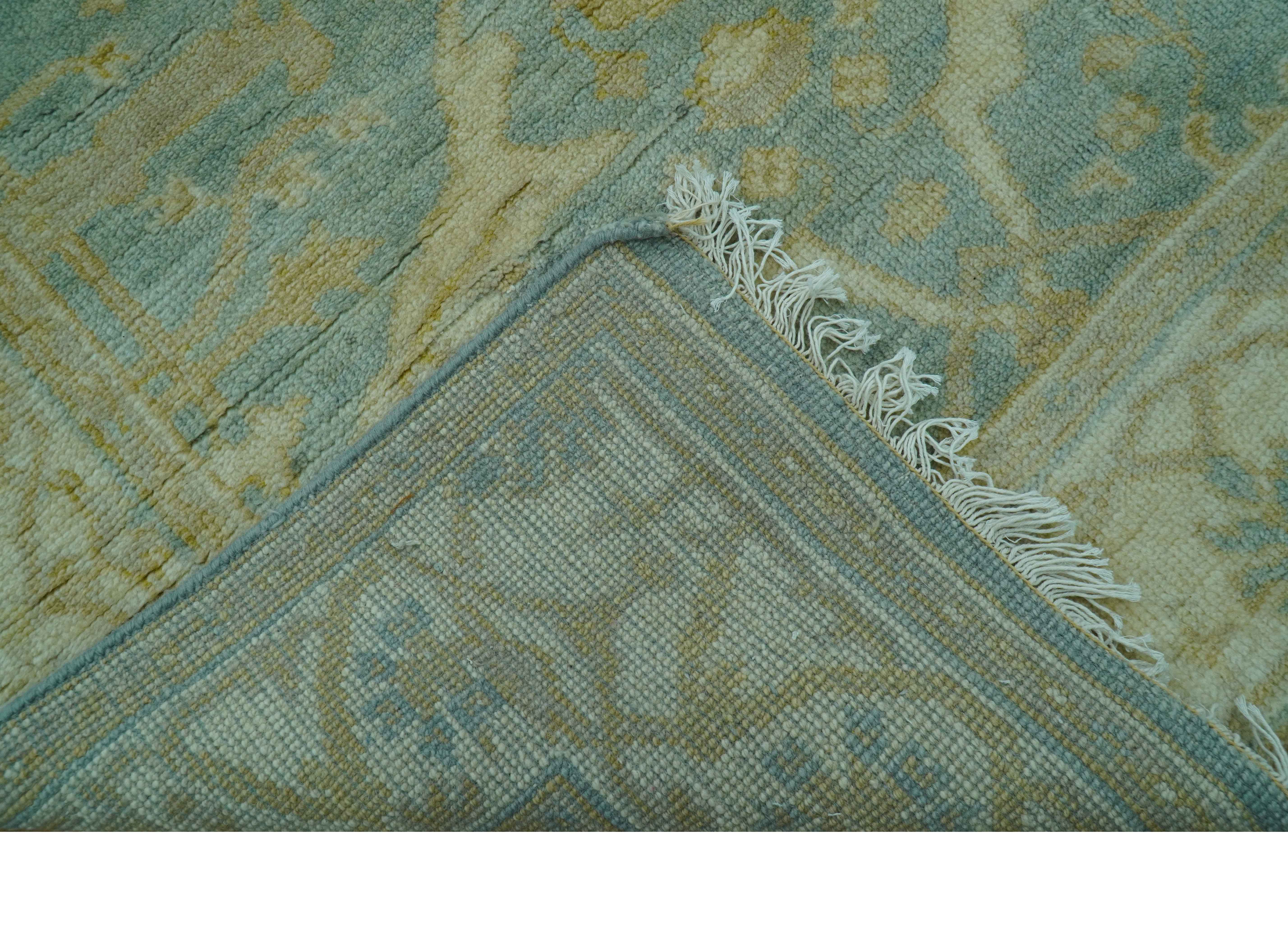 Traditional Oushak Design Blue And Beige 4x6 Hand Knotted Wool Area Rug - Image 4