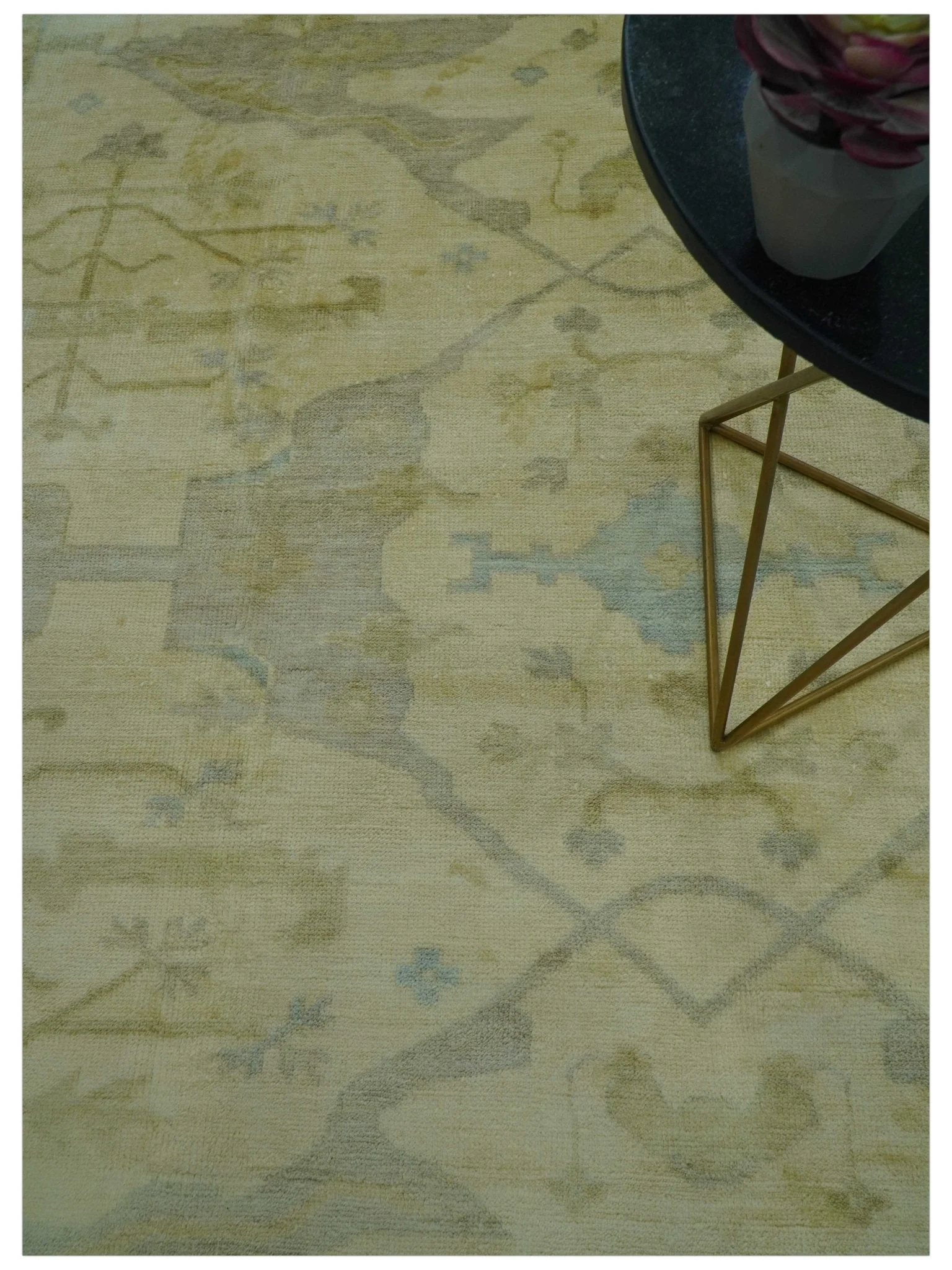 Traditional Oushak Design Blue And Beige Hand Knotted 10x10 Wool Area Rug - Image 3