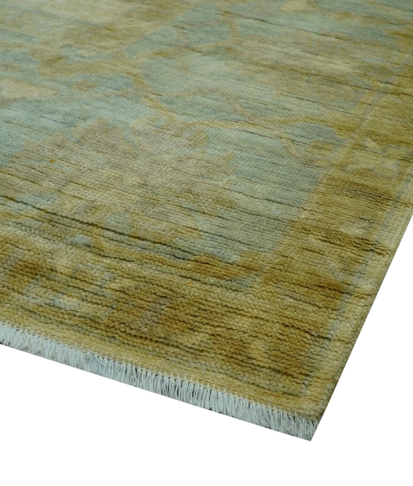 Traditional Oushak Design Blue And Beige Hand Knotted 10x10 Wool Area Rug - Image 9