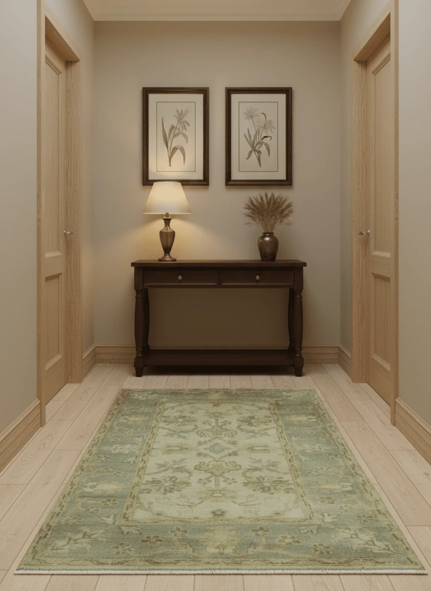 Traditional Oushak Design Blue And Beige Hand Knotted 3x5 Wool Area Rug - Image 2