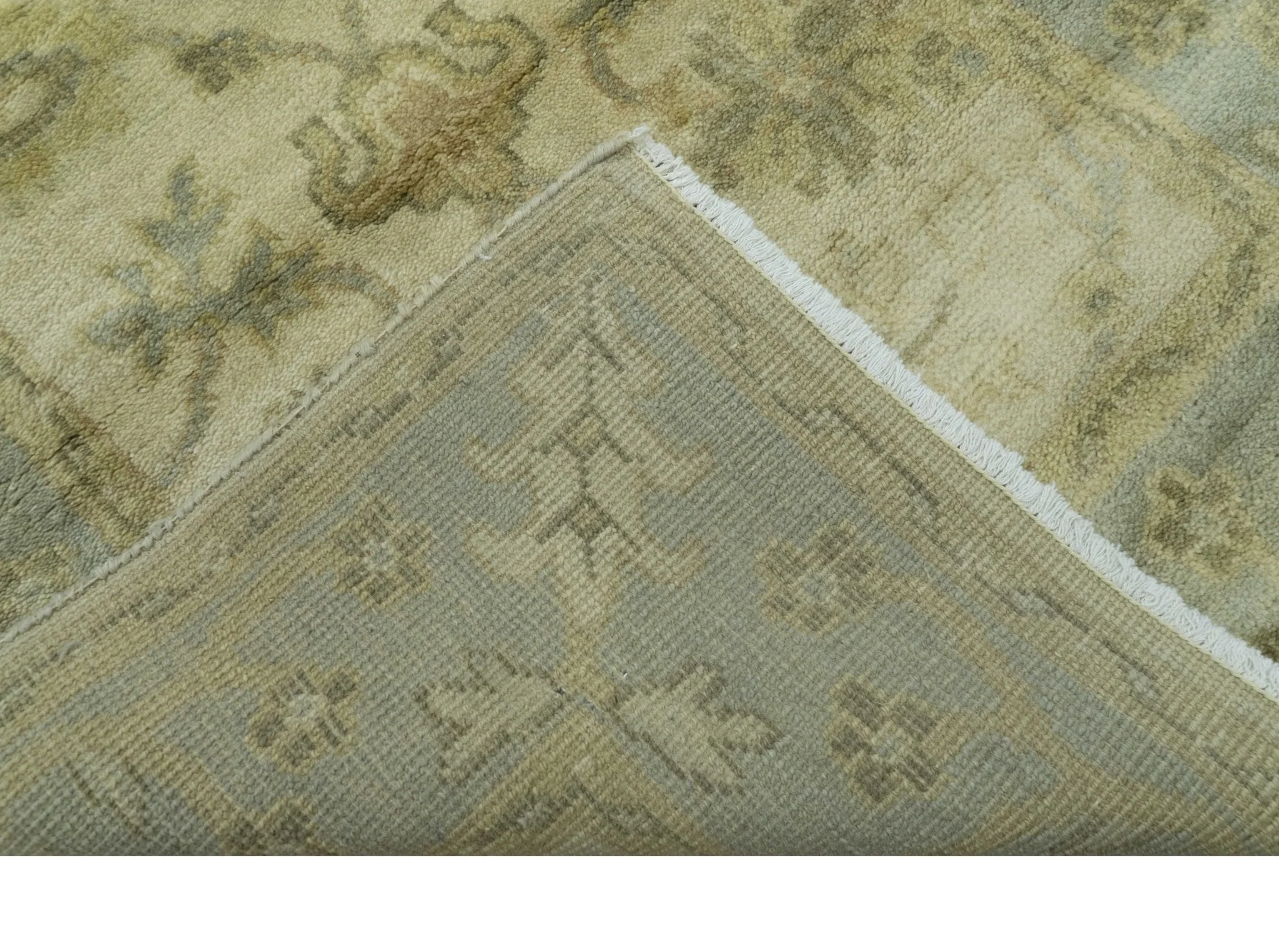 Traditional Oushak Design Blue And Beige Hand Knotted 3x5 Wool Area Rug - Image 4