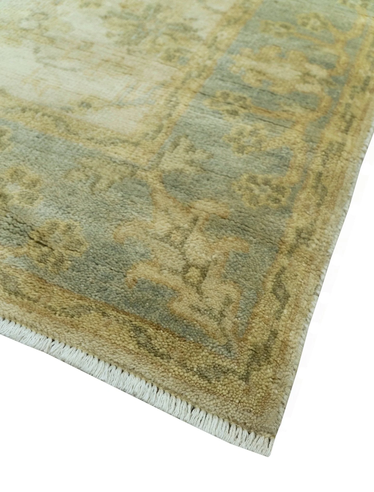 Traditional Oushak Design Blue And Beige Hand Knotted 3x5 Wool Area Rug - Image 8