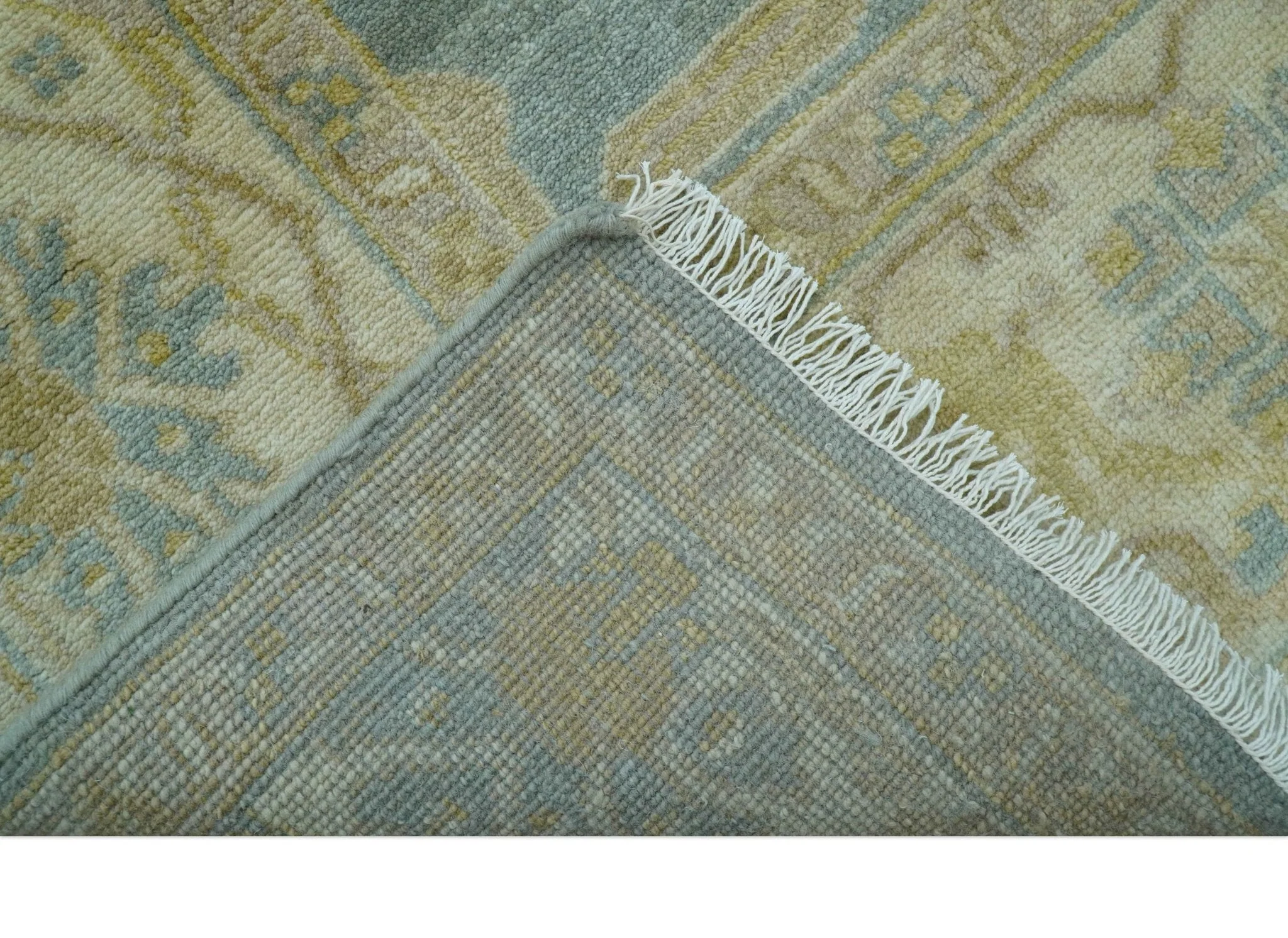 Traditional Oushak Design Blue And Beige Hand Knotted 8x10 Wool Area Rug - Image 6
