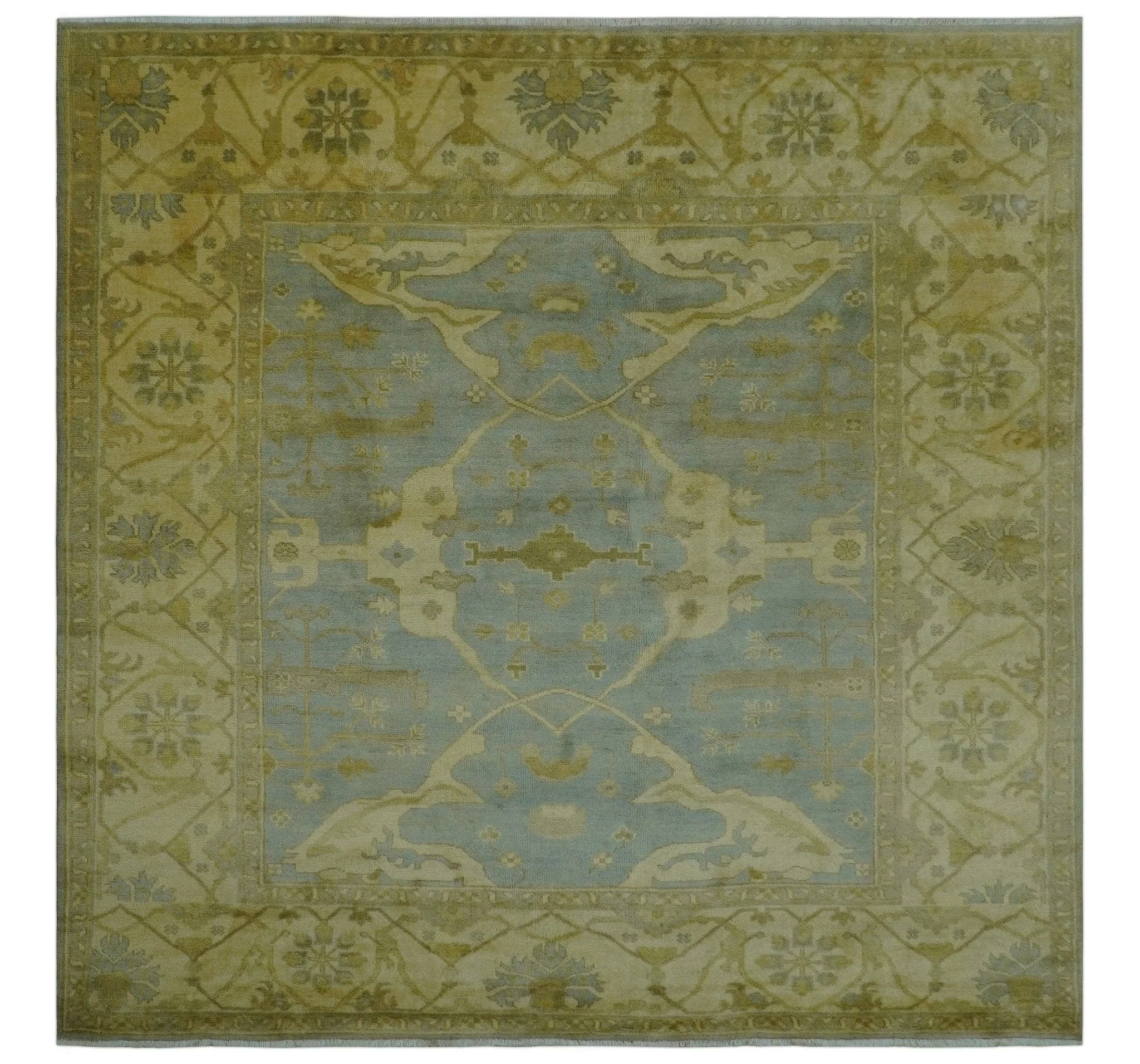 Traditional Oushak Design Blue And Beige hand Knotted 8x8 Wool Area Rug - Image 10