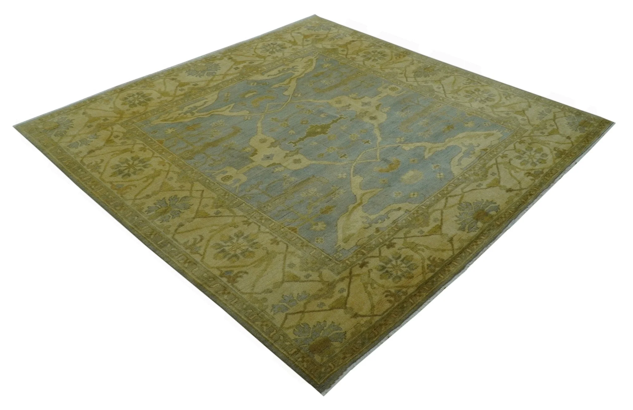 Traditional Oushak Design Blue And Beige hand Knotted 8x8 Wool Area Rug - Image 12