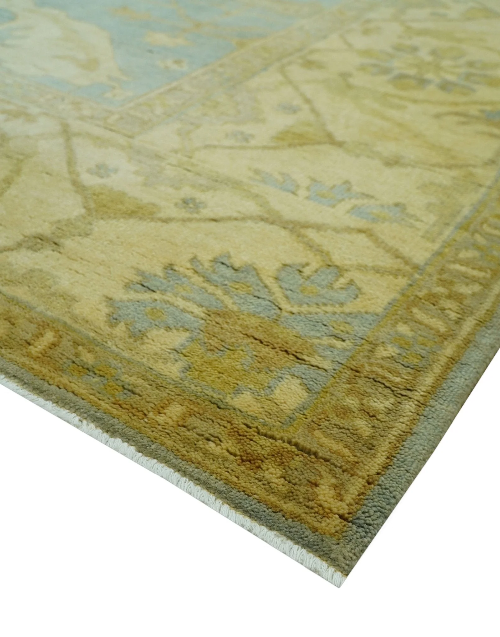 Traditional Oushak Design Blue And Beige hand Knotted 8x8 Wool Area Rug - Image 8