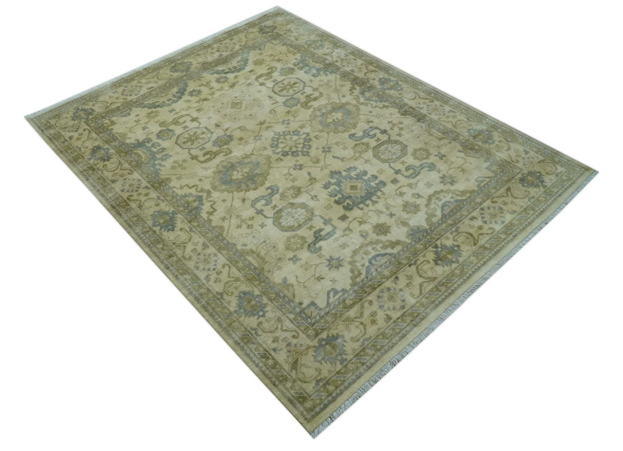 Traditional Oushak Design Blue And Beige Hand Knotted 9x12 Wool Area Rug - Image 11