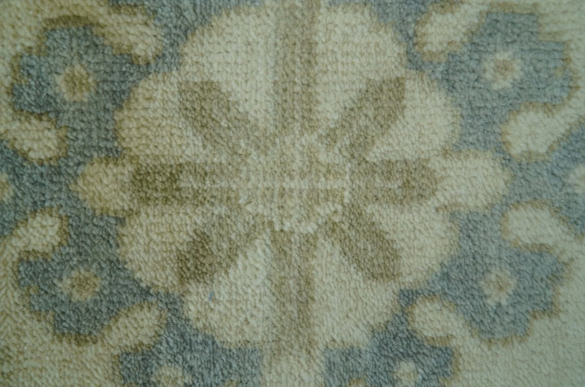 Traditional Oushak Design Blue And Beige Hand Knotted 9x12 Wool Area Rug - Image 4