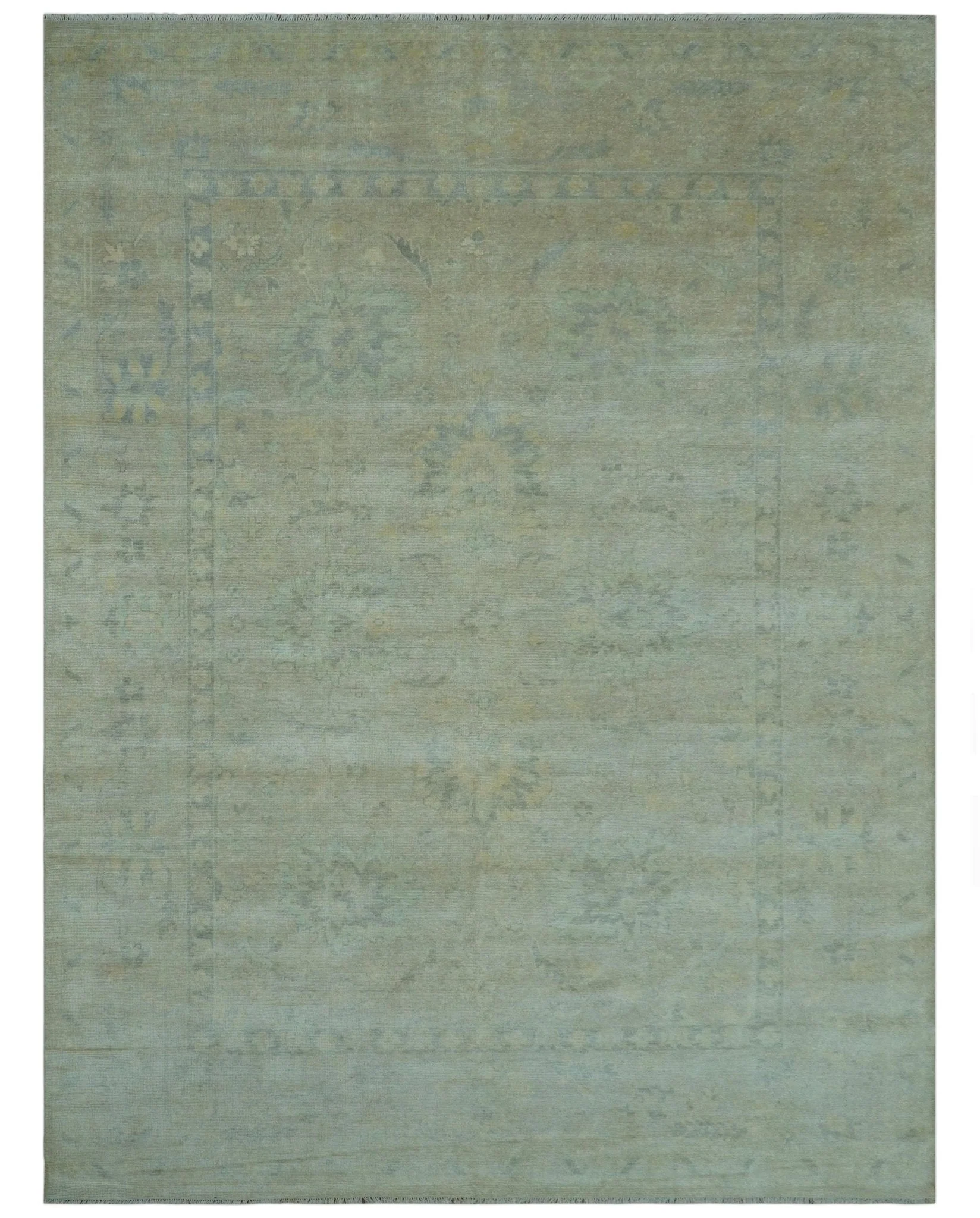 Traditional Oushak Design Blue And Beige Hand Knotted 9x12 Wool Area Rug - Image 10