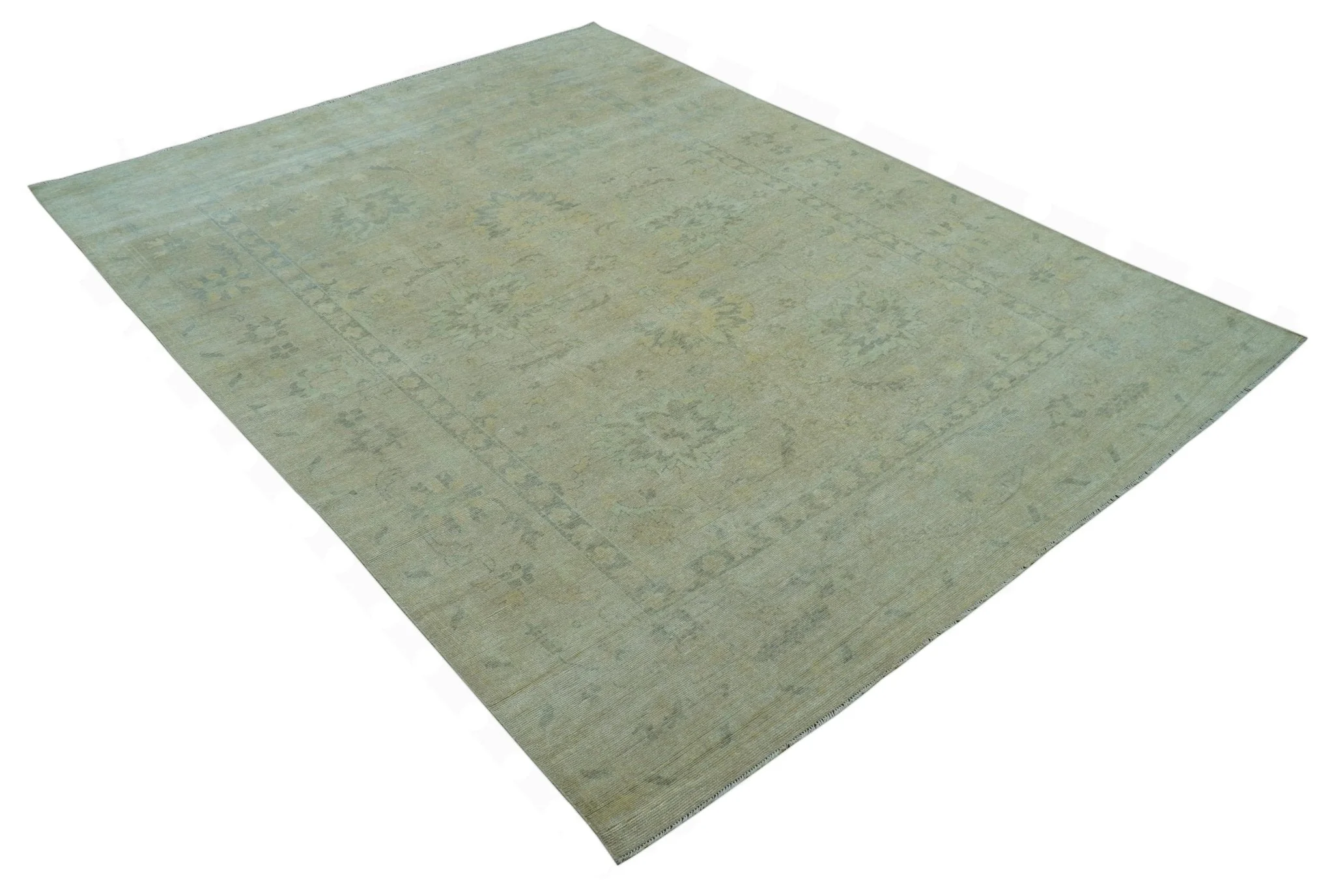 Traditional Oushak Design Blue And Beige Hand Knotted 9x12 Wool Area Rug - Image 11