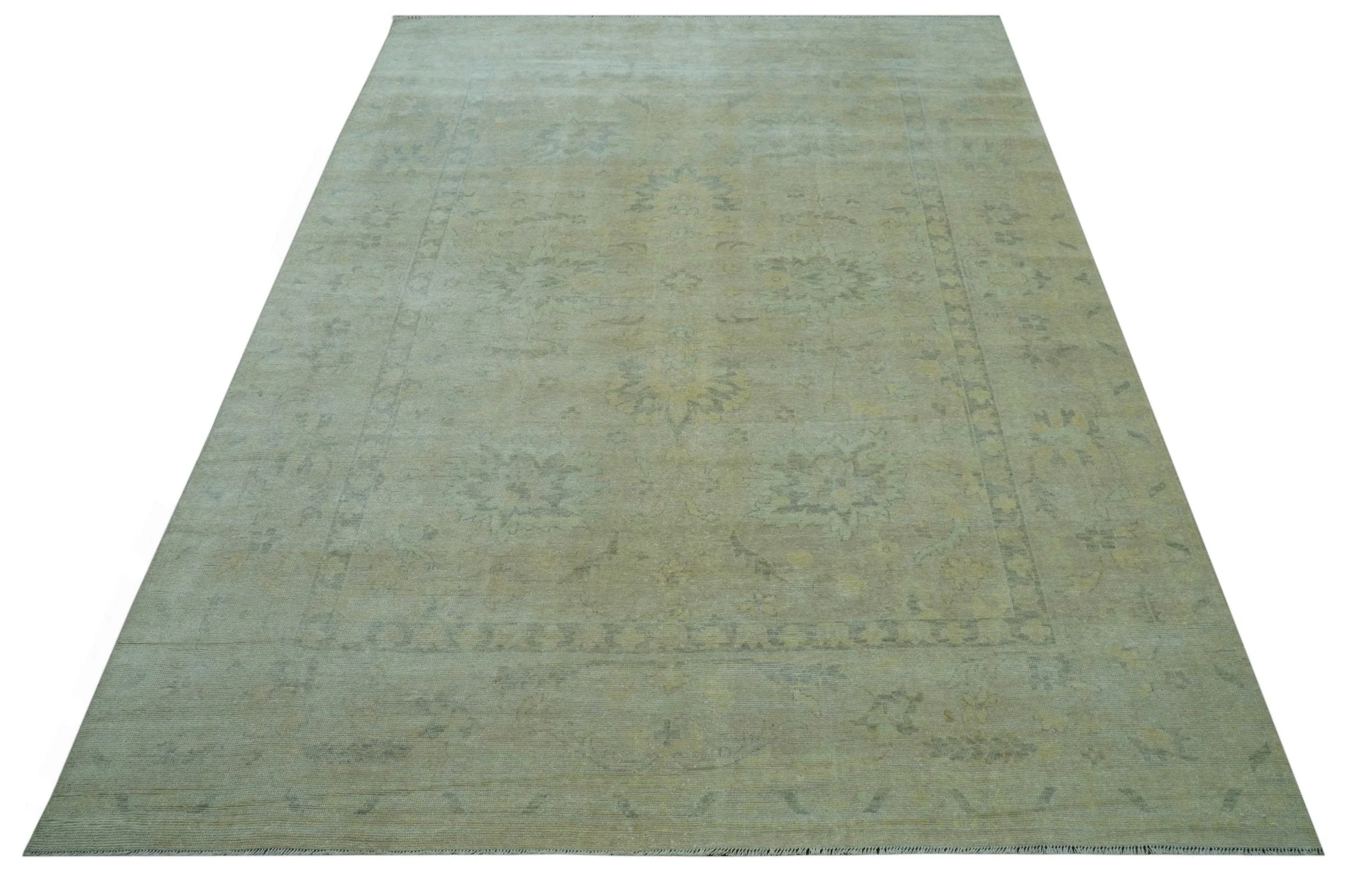 Traditional Oushak Design Blue And Beige Hand Knotted 9x12 Wool Area Rug - Image 12