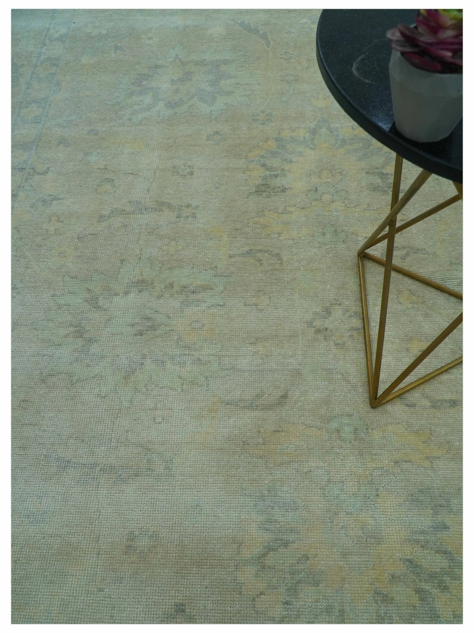 Traditional Oushak Design Blue And Beige Hand Knotted 9x12 Wool Area Rug - Image 3