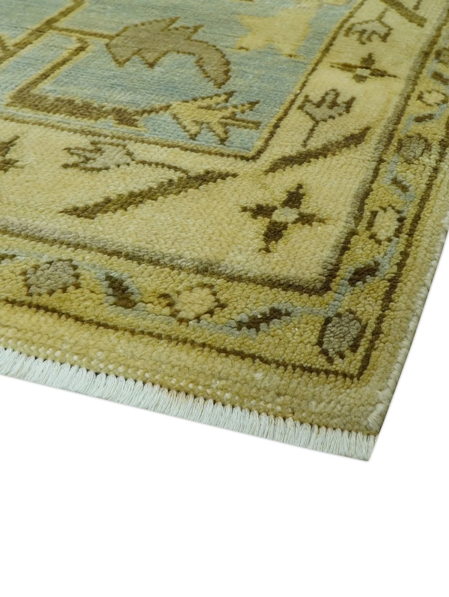 Traditional Oushak Design Blue And Beige Hand Knotted 9x13 Wool Area Rug - Image 3