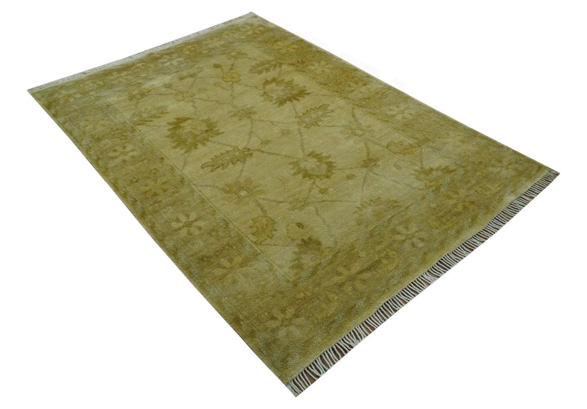 Traditional Oushak Design Brown And Beige Hand Knotted 4x6 Wool Area Rug - Image 10