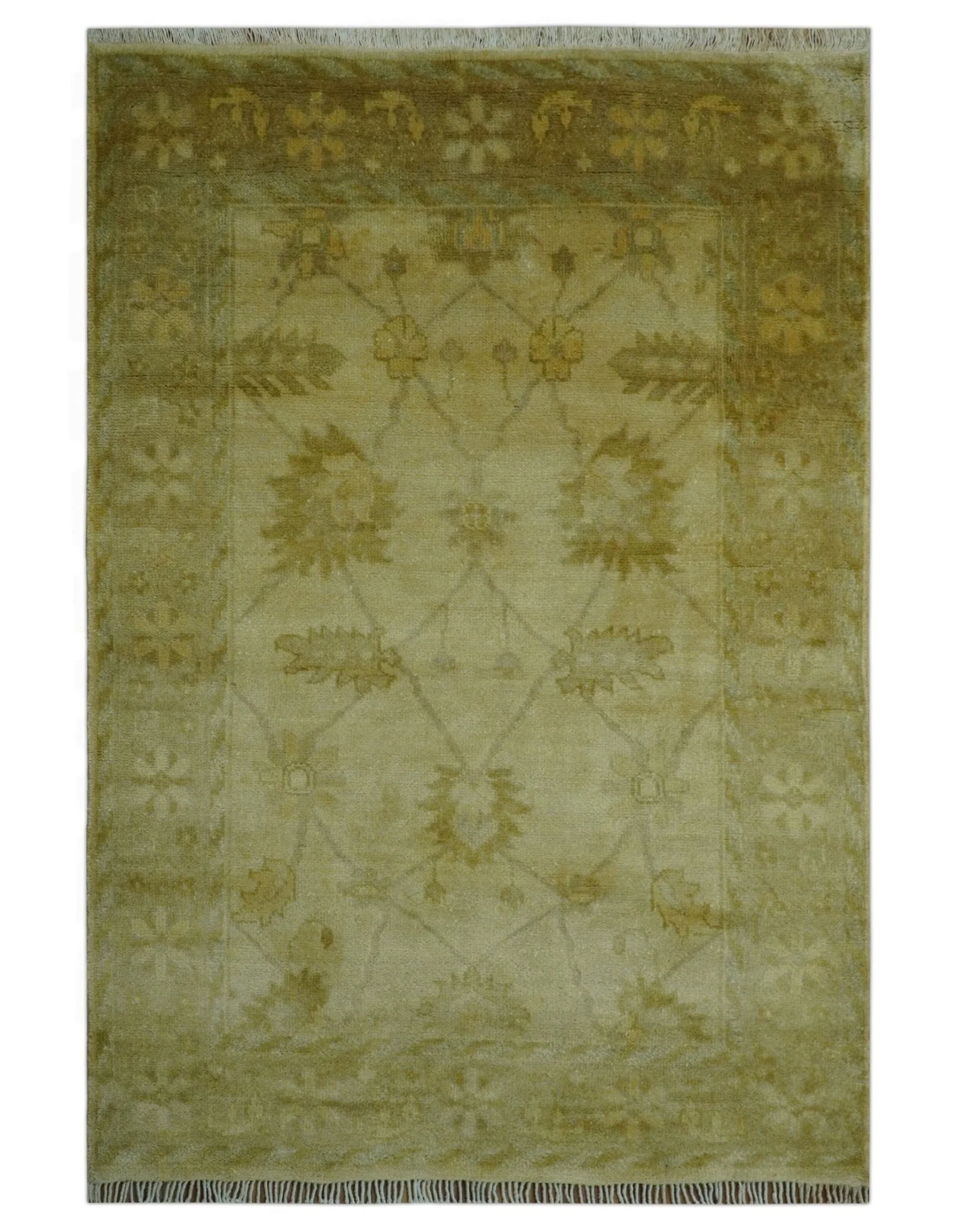 Traditional Oushak Design Brown And Beige Hand Knotted 4x6 Wool Area Rug - Image 8