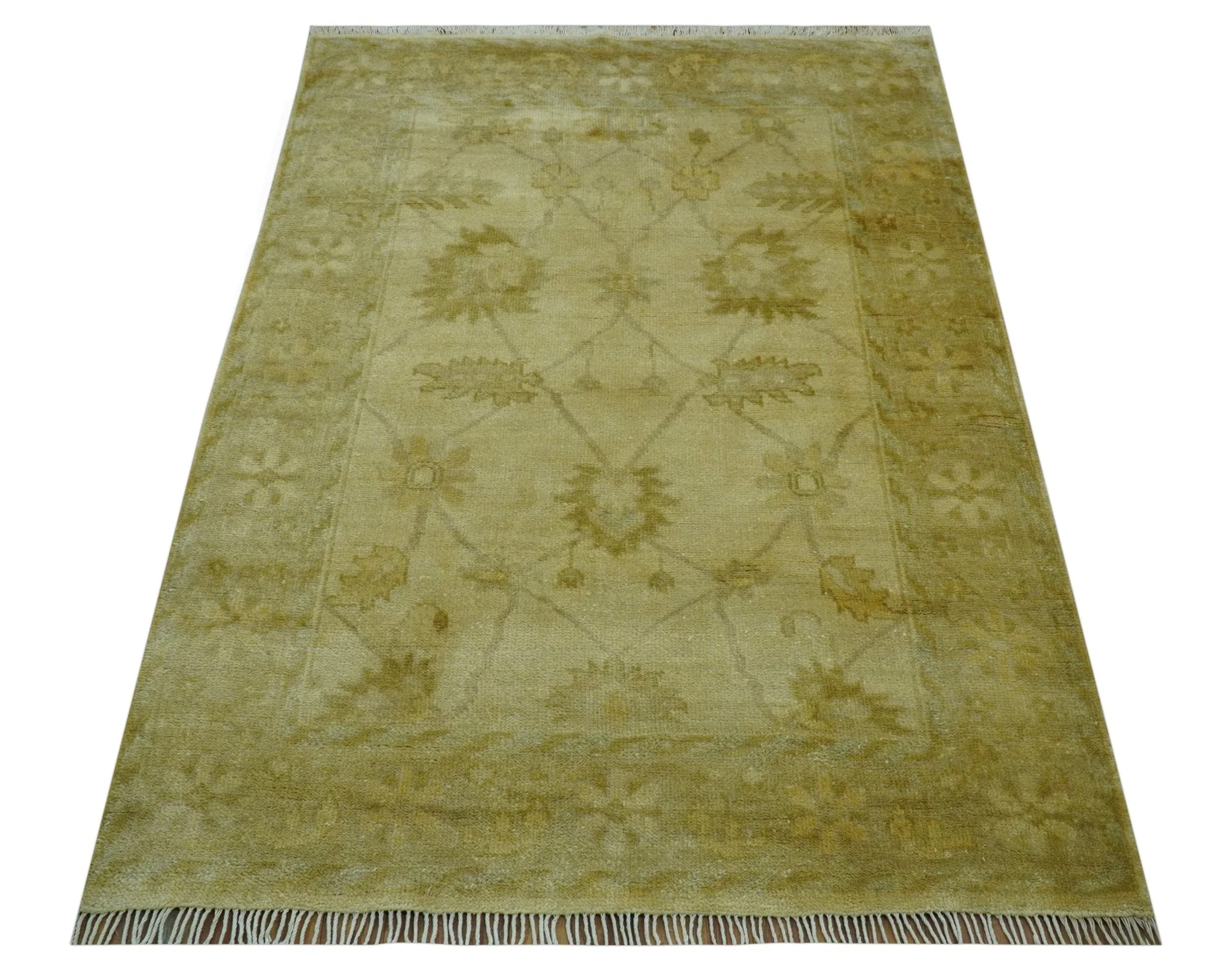 Traditional Oushak Design Brown And Beige Hand Knotted 4x6 Wool Area Rug - Image 9