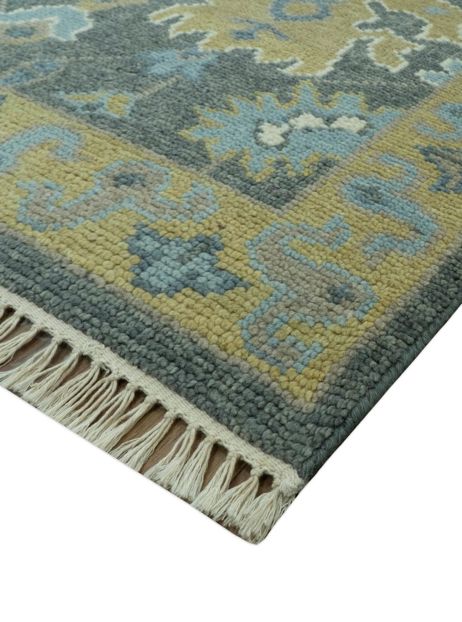 Traditional Oushak Design Charcoal And Camel Hand Knotted Custom Made Wool rug - Image 9