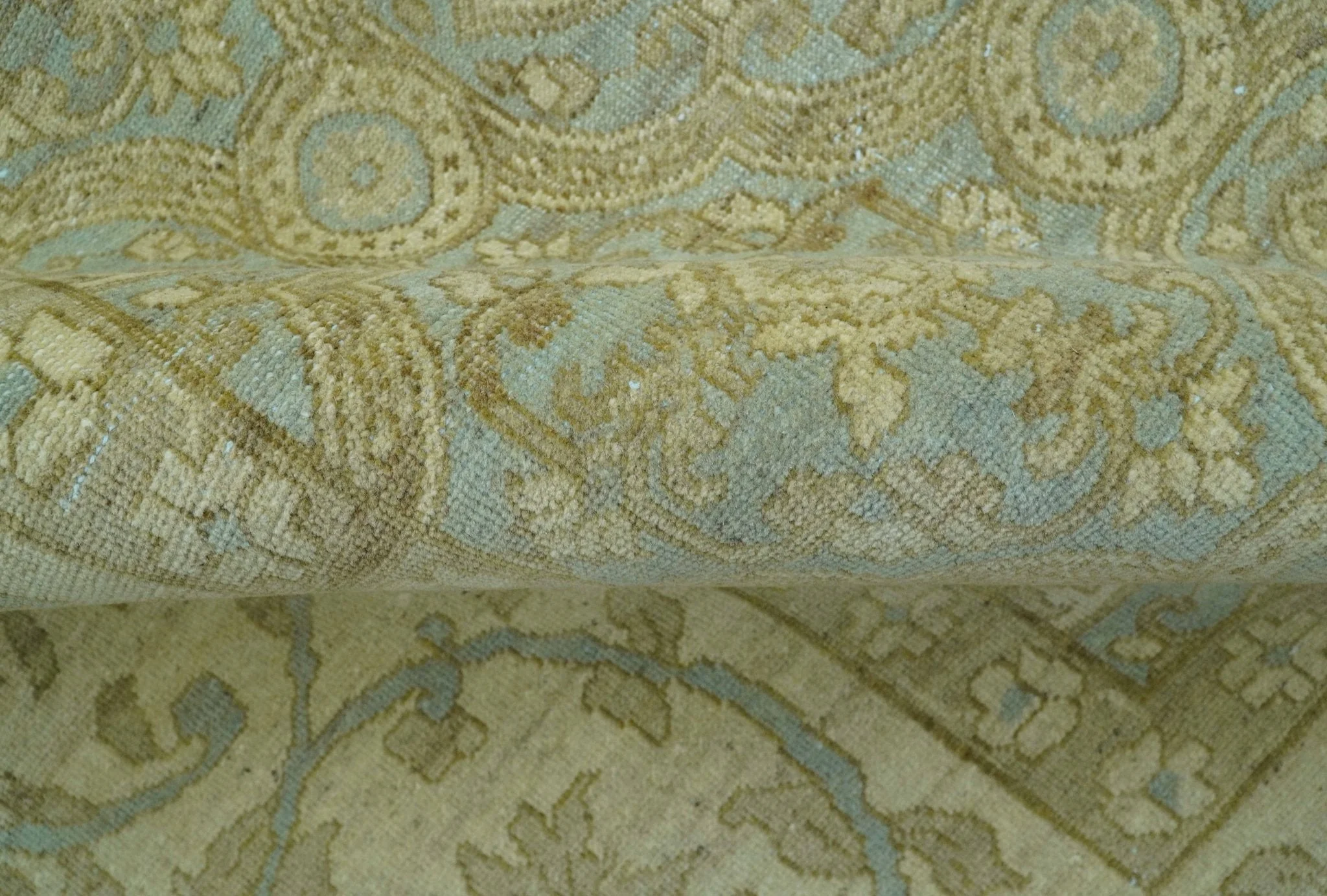 Traditional Oushak Design Green And Blue 11.5x14.6 Hand Knotted Wool Area Rug - Image 7