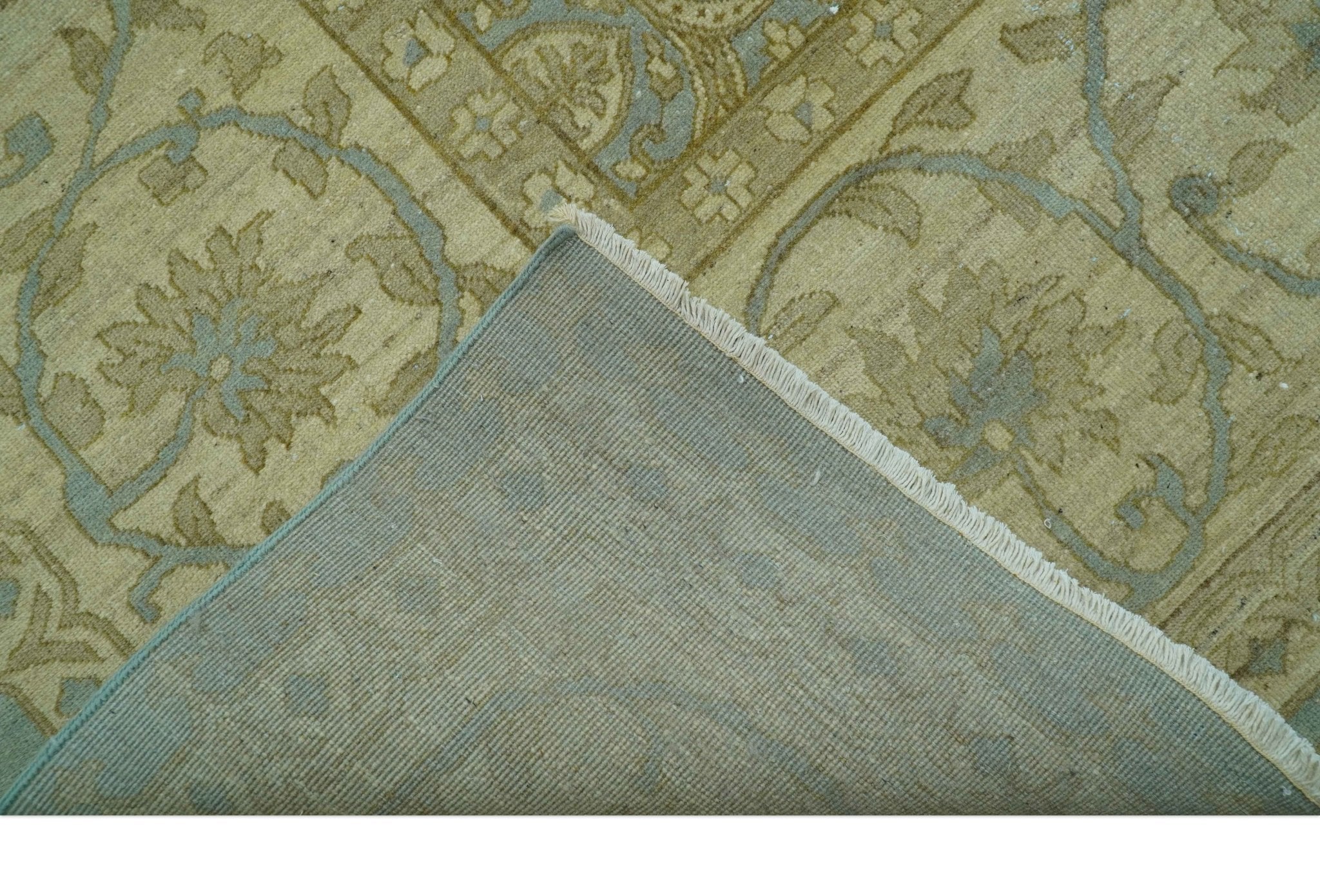 Traditional Oushak Design Green And Blue 11.5x14.6 Hand Knotted Wool Area Rug - Image 8