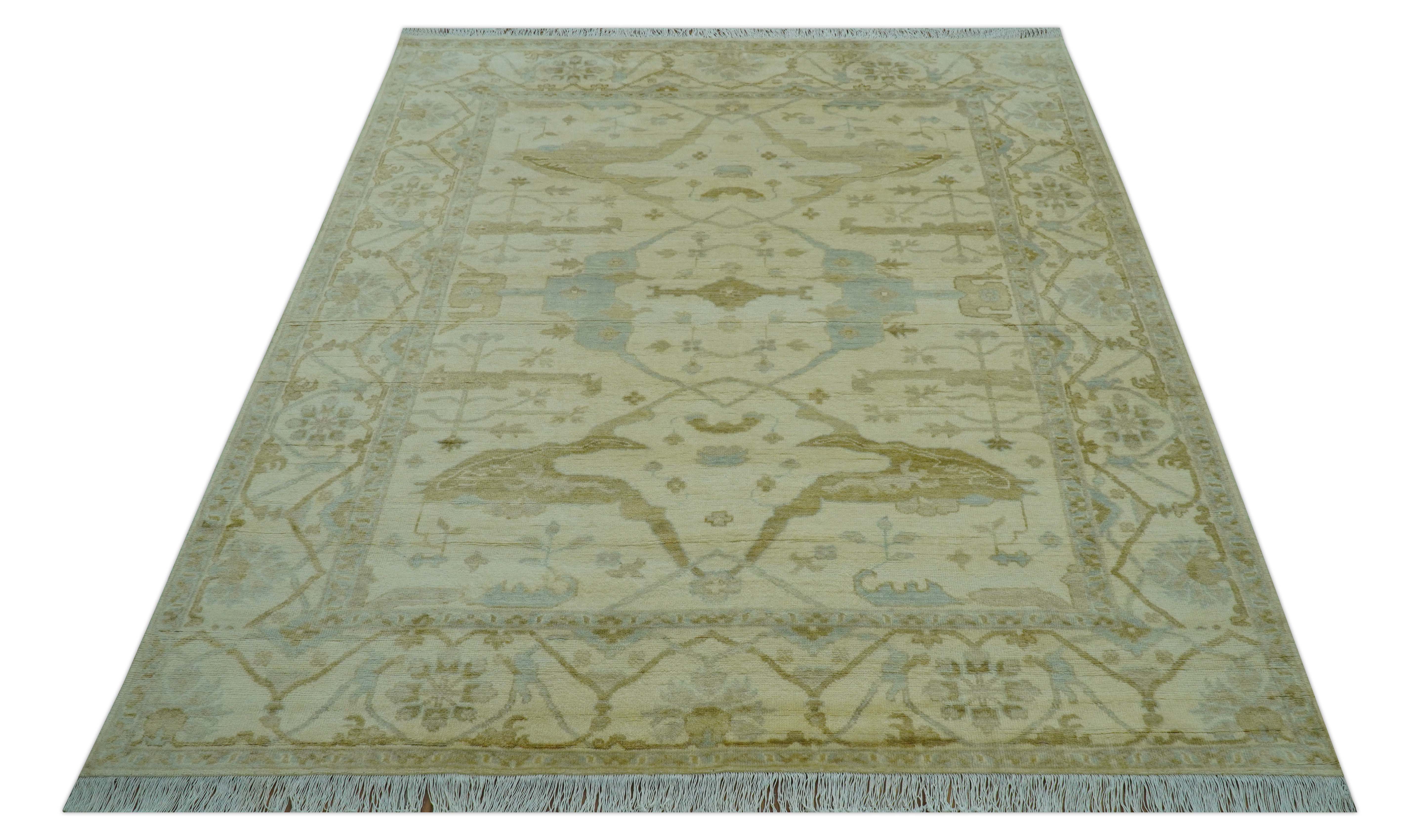 Traditional Oushak Design Ivory And Brown Hand Knotted 8x10 Wool Area Rug - Image 11