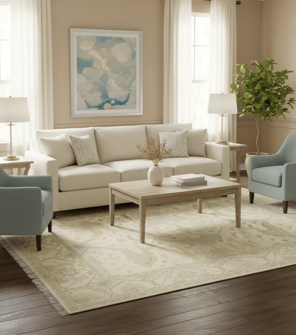 Traditional Oushak Design Ivory And Brown Hand Knotted 8x10 Wool Area Rug - Image 2