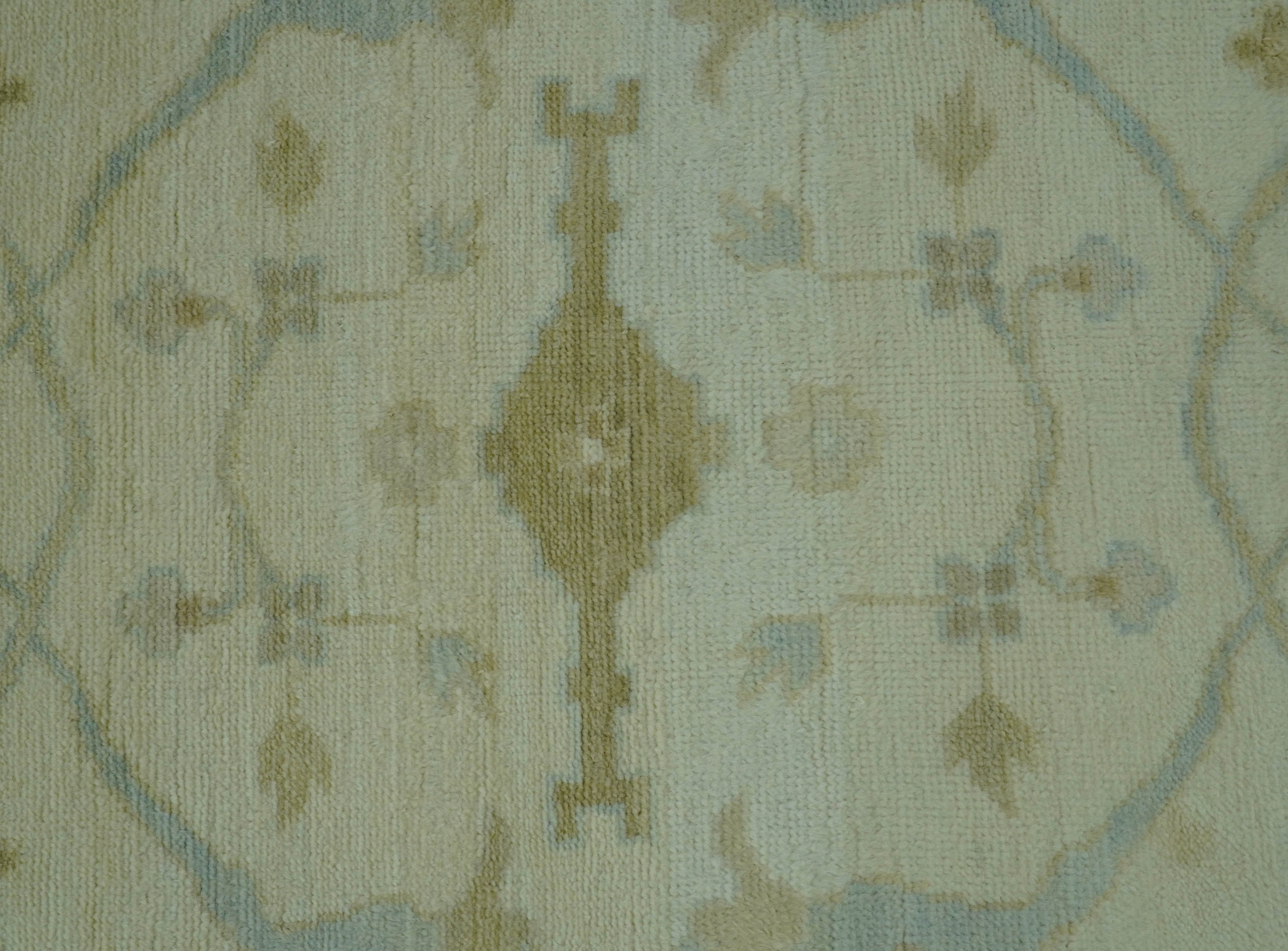 Traditional Oushak Design Ivory And Brown Hand Knotted 8x10 Wool Area Rug - Image 5