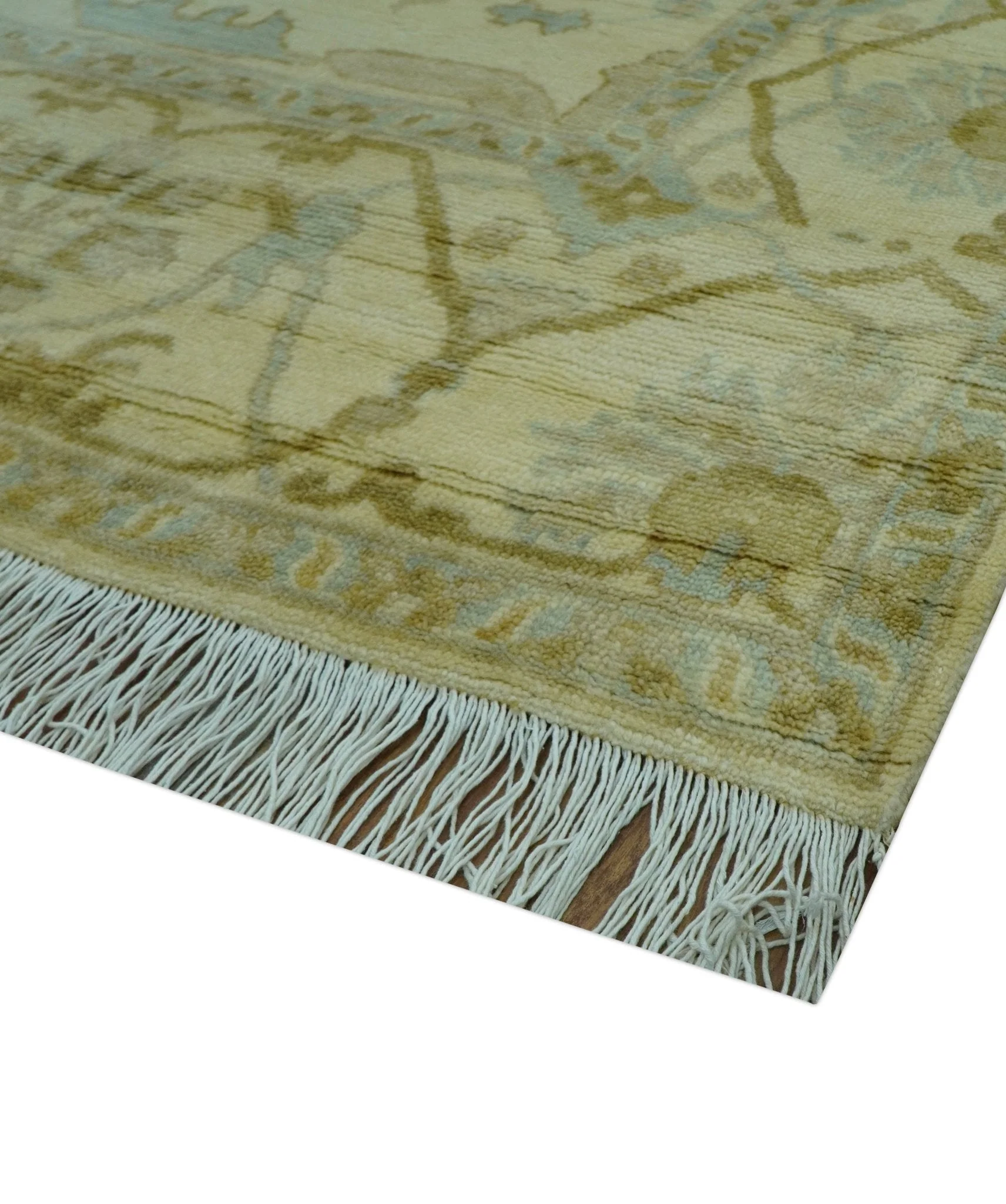 Traditional Oushak Design Ivory And Brown Hand Knotted 8x10 Wool Area Rug - Image 7