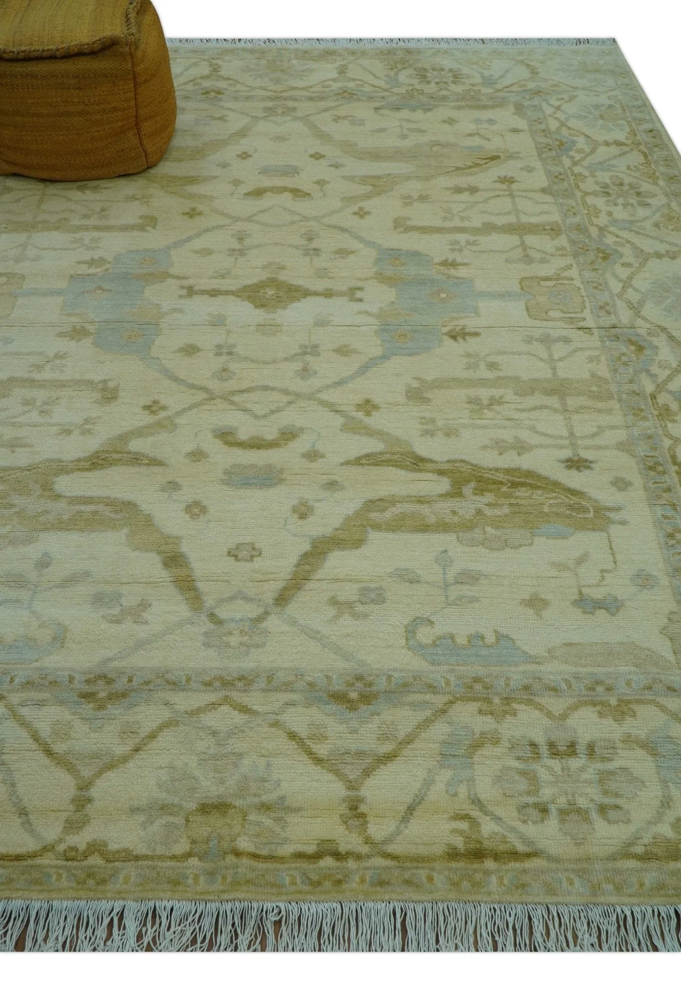 Traditional Oushak Design Ivory And Brown Hand Knotted 8x10 Wool Area Rug - Image 8