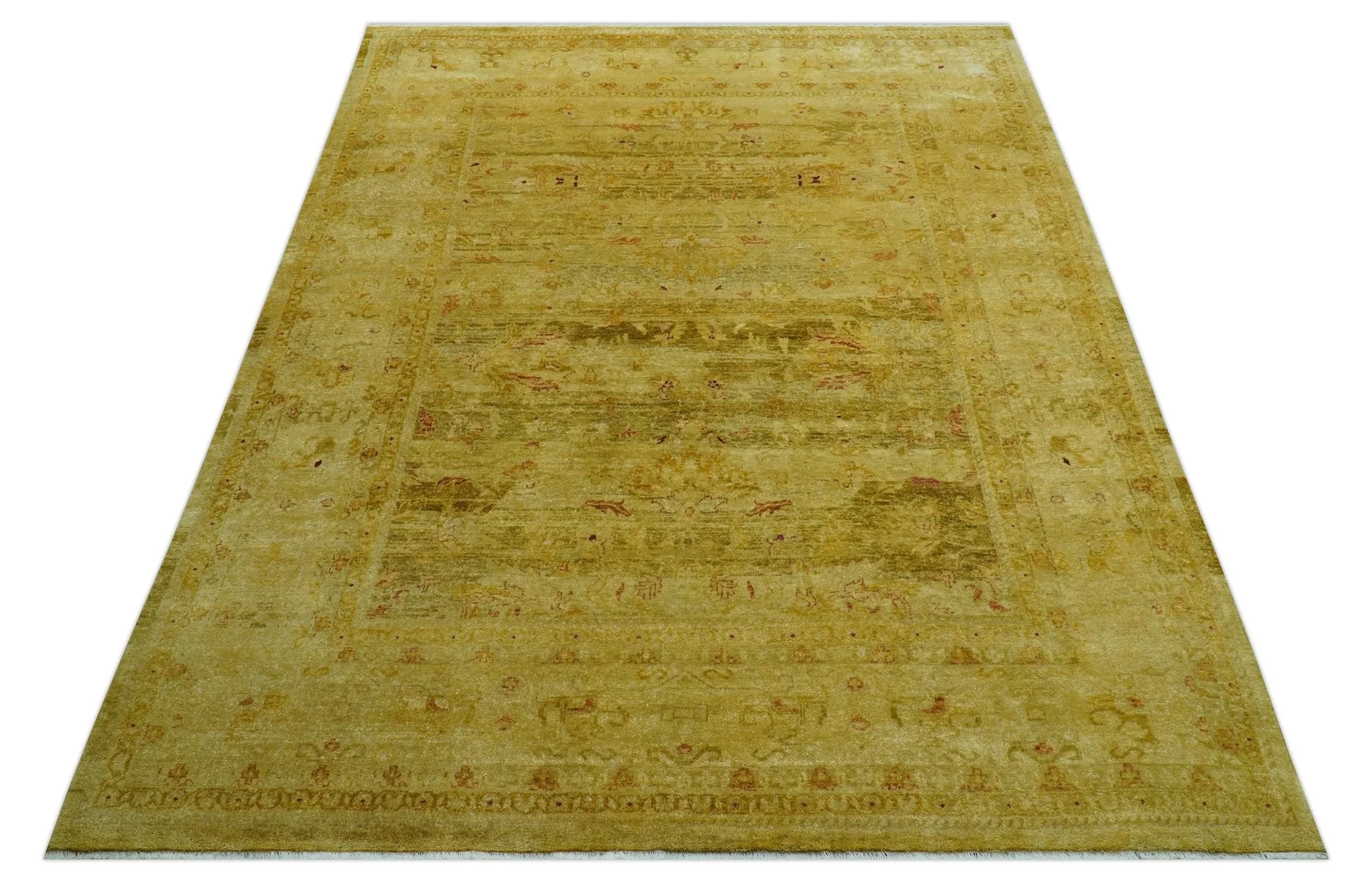 Traditional Oushak Design Olive And Rust Hand Knotted 9x12 Wool Area Rug - Image 10