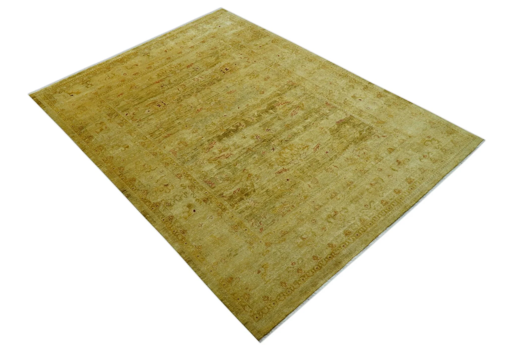 Traditional Oushak Design Olive And Rust Hand Knotted 9x12 Wool Area Rug - Image 11