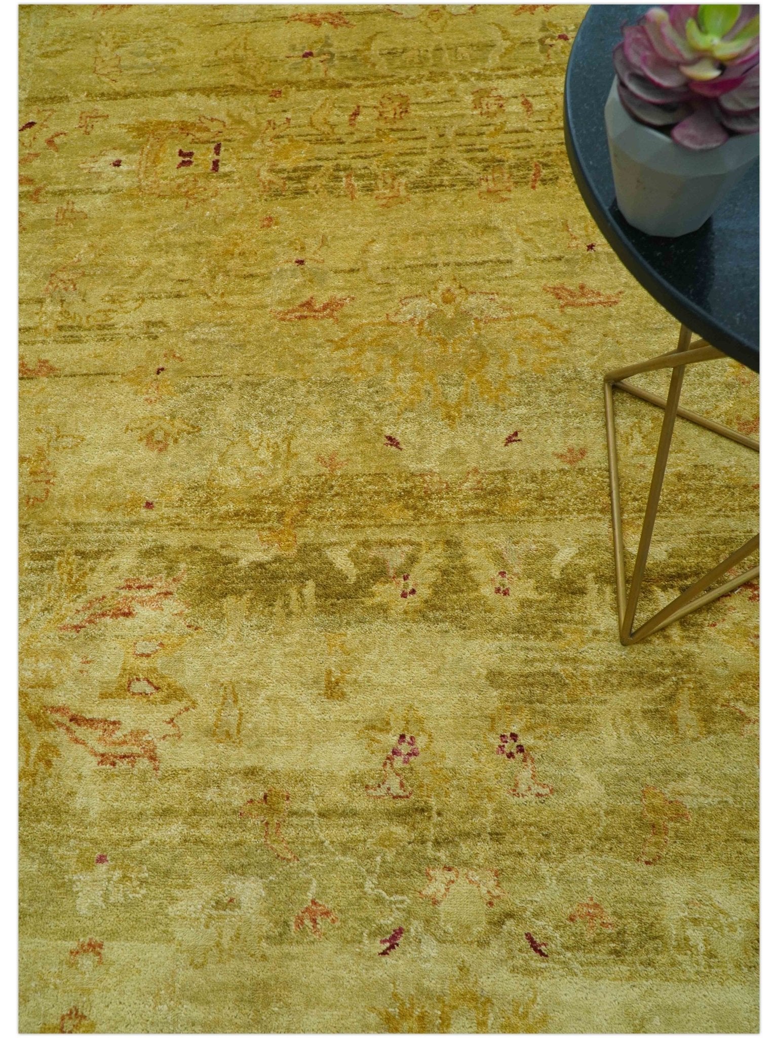 Traditional Oushak Design Olive And Rust Hand Knotted 9x12 Wool Area Rug - Image 3