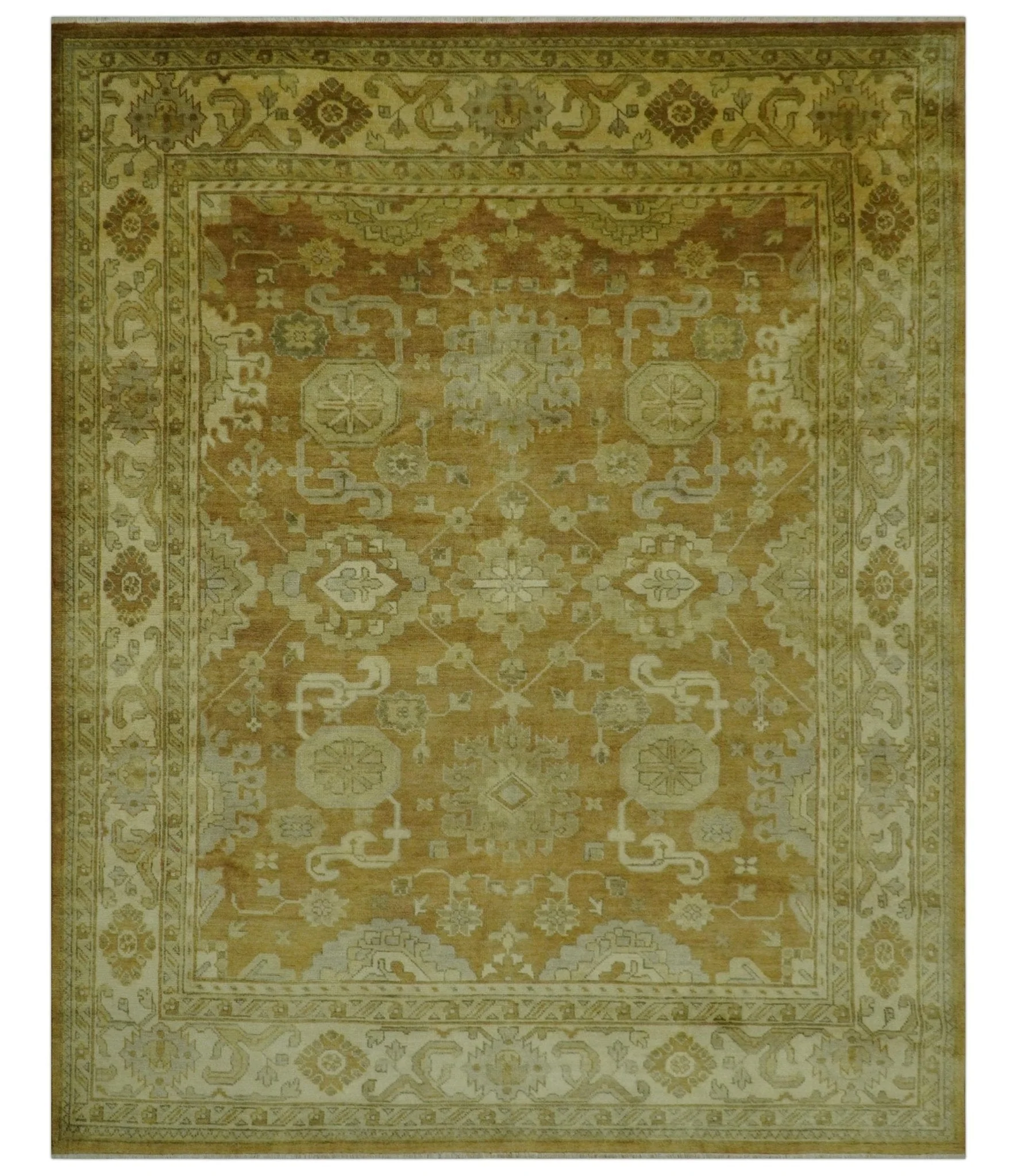 Traditional Oushak Design Rust And Beige Hand Knotted 8x10 Wool Area Rug - Image 10