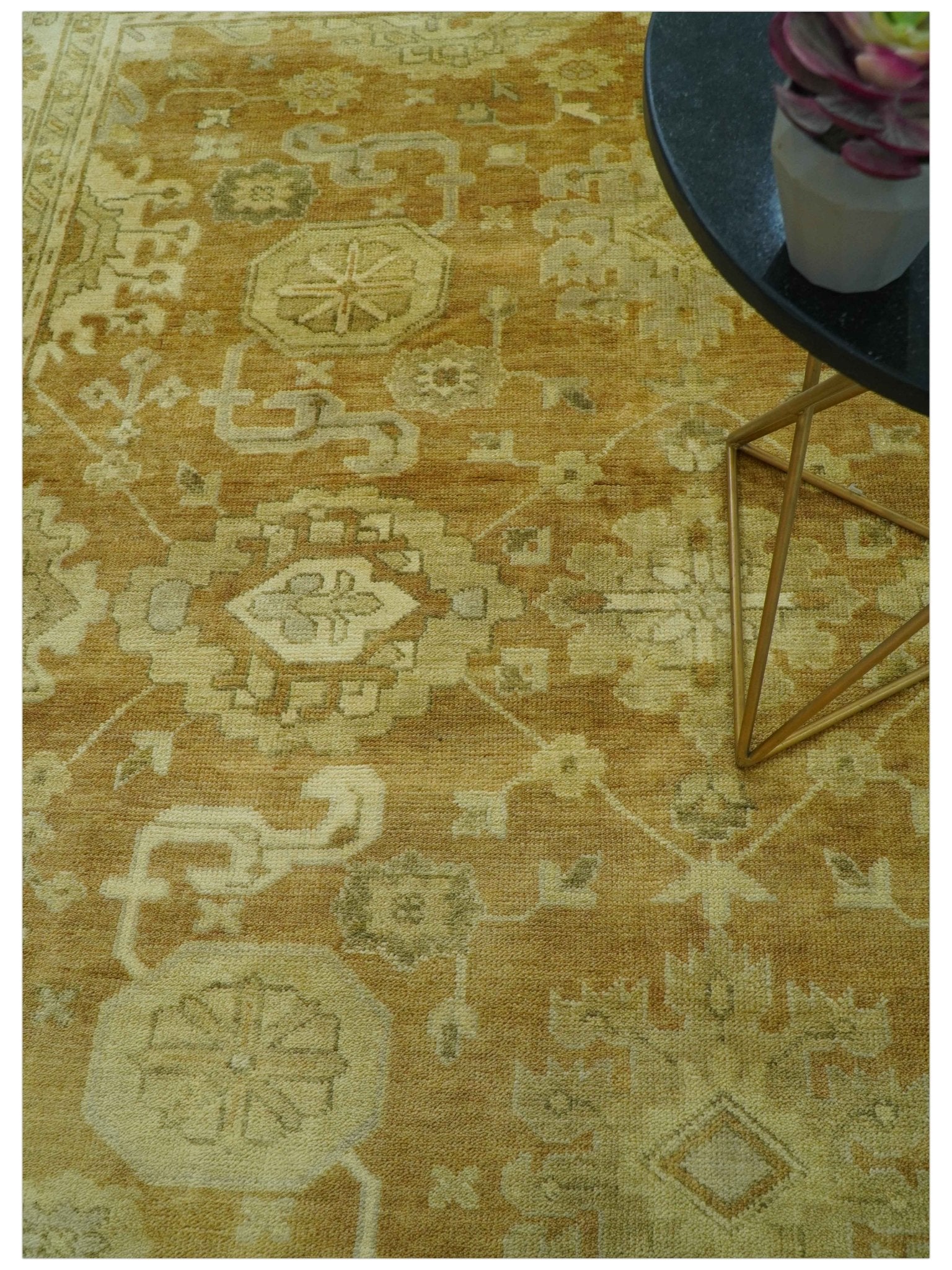 Traditional Oushak Design Rust And Beige Hand Knotted 8x10 Wool Area Rug - Image 4