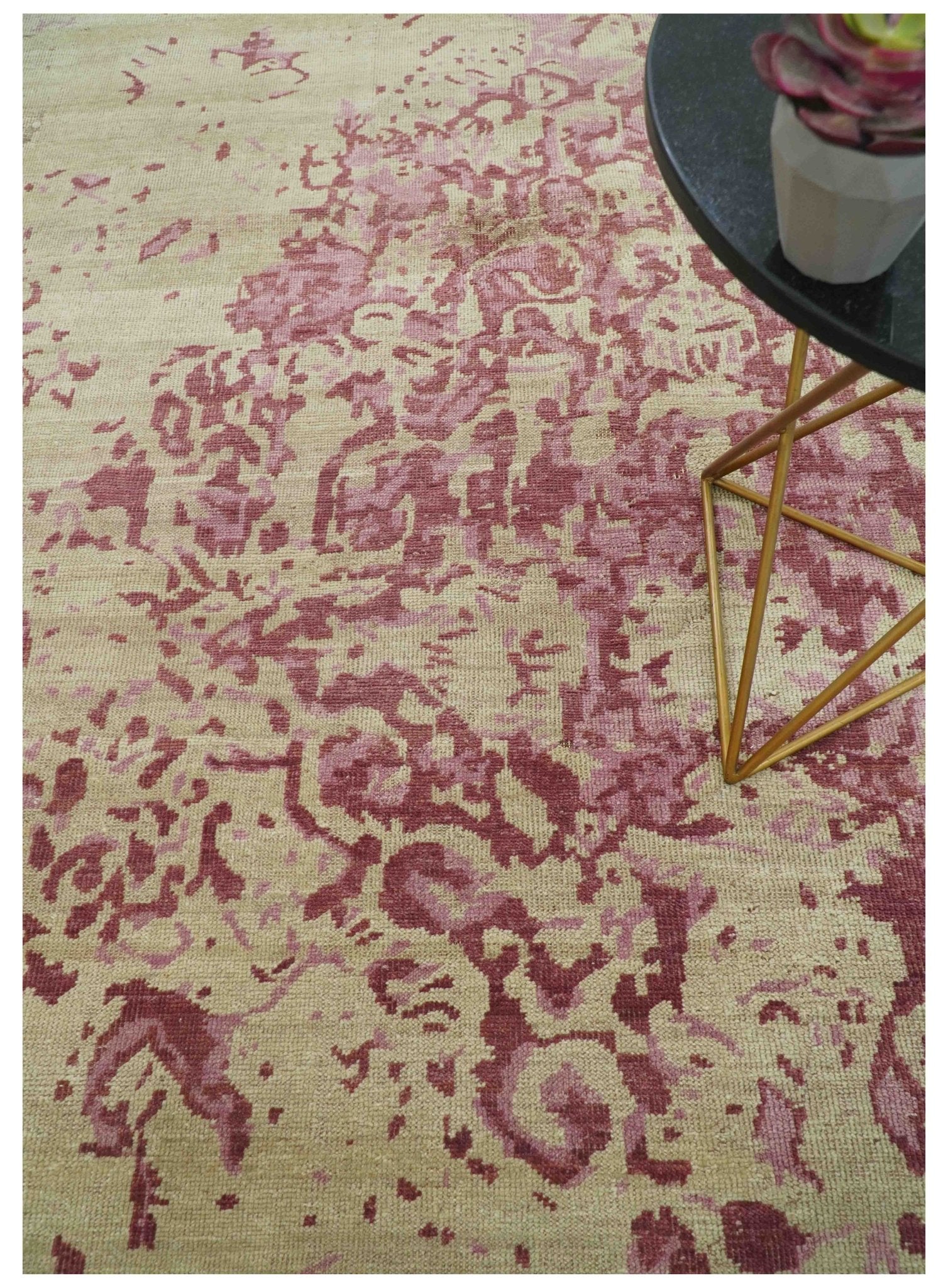 Traditional Transitional Beige And Pink Hand knotted Wool Area Rug - Image 2
