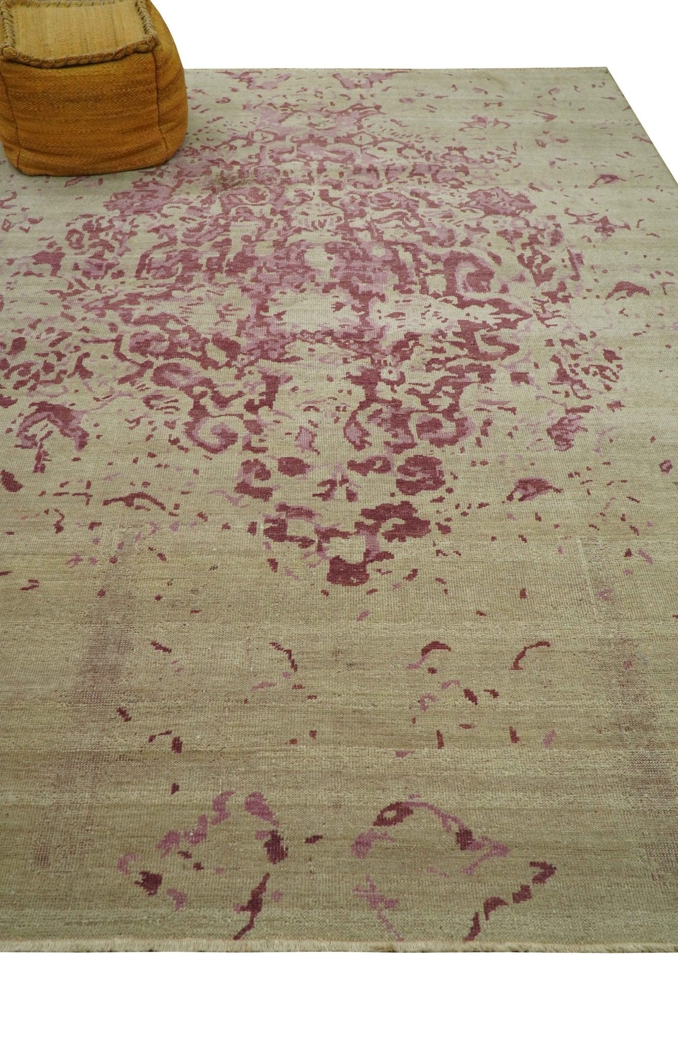 Traditional Transitional Beige And Pink Hand knotted Wool Area Rug - Image 8