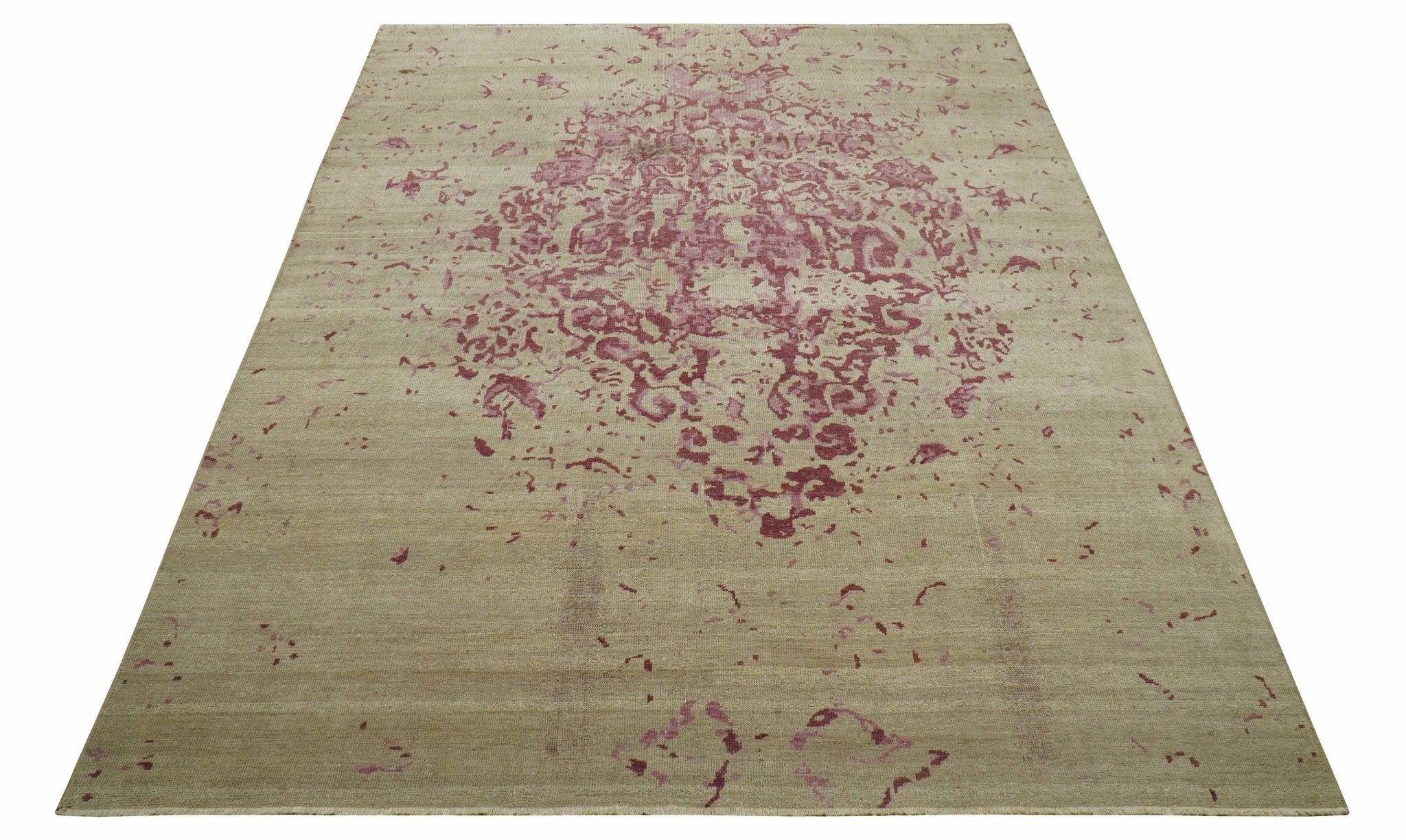 Traditional Transitional Beige And Pink Hand knotted Wool Area Rug - Image 9