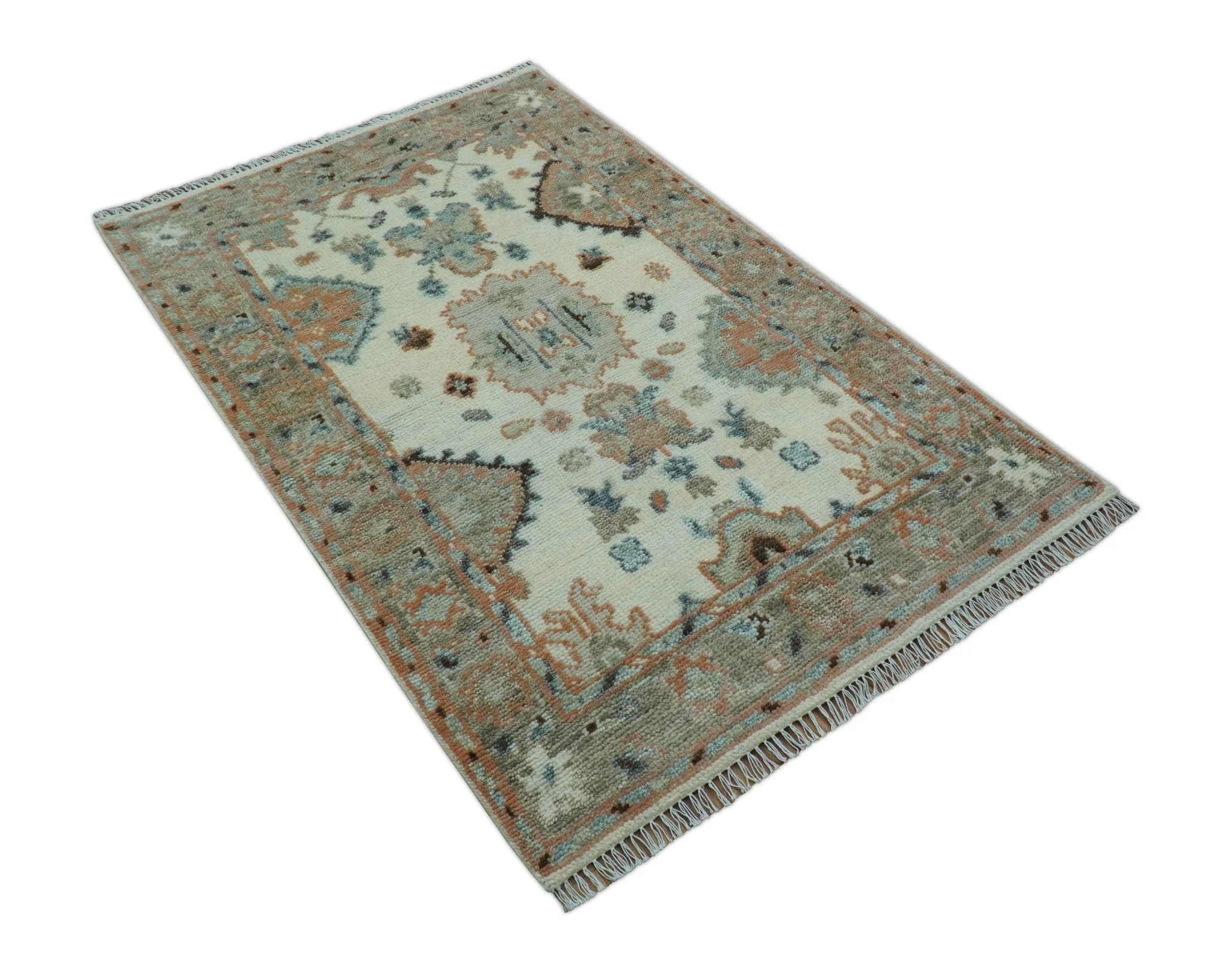 Traditional Turkish Design Beige 4x6 Hand knotted Wool Area Rug - Image 10