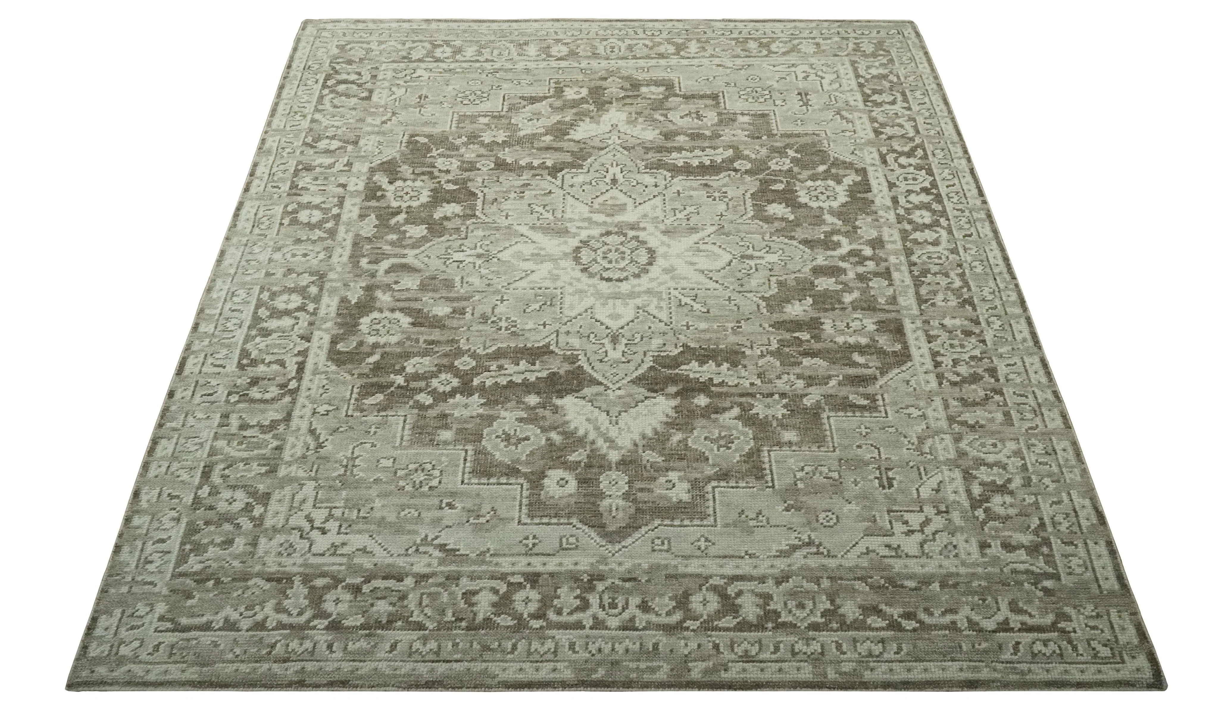 Traditional Turkish Design Beige And Brown Hand Knotted Custom Made wool rug - Image 10