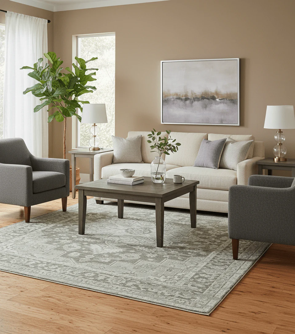 Traditional Turkish Design Beige And Brown Hand Knotted Custom Made wool rug - Image 2