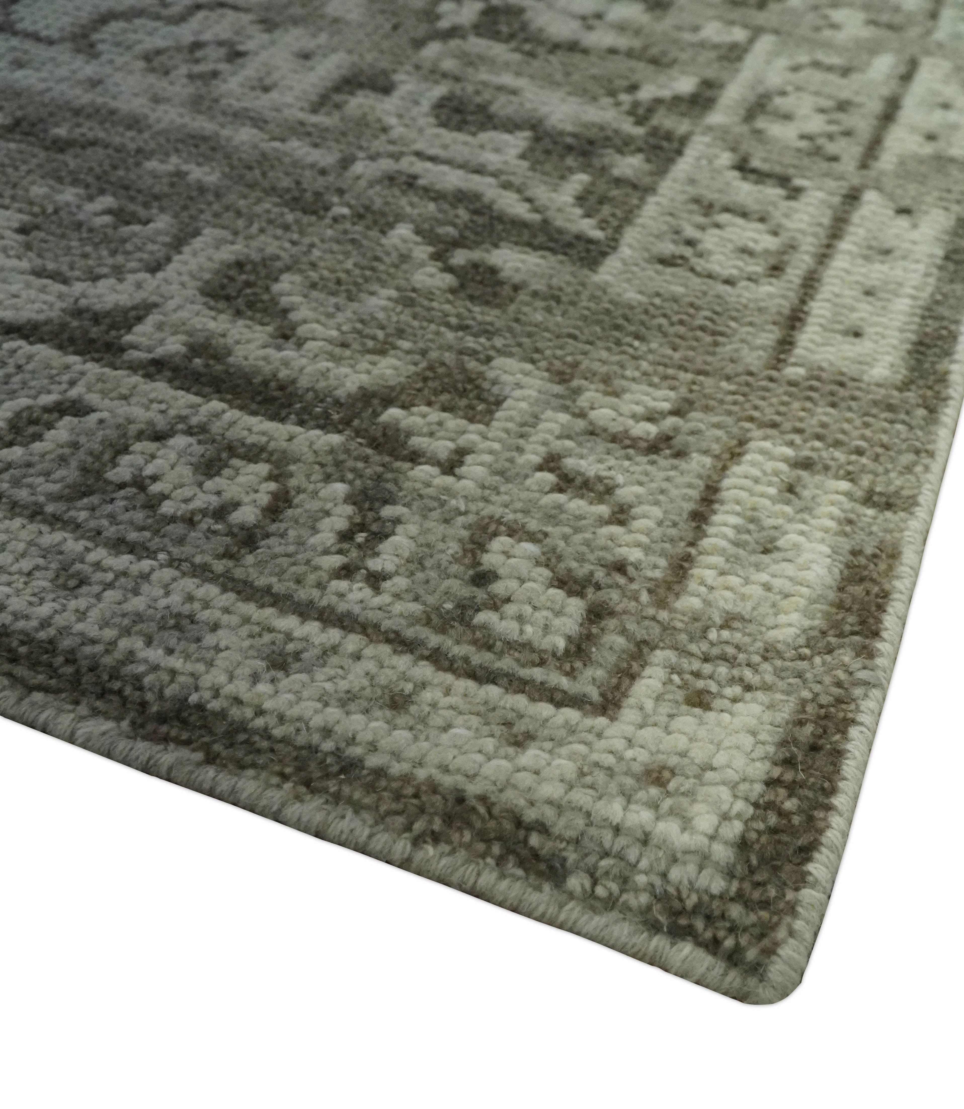 Traditional Turkish Design Beige And Brown Hand Knotted Custom Made wool rug - Image 5