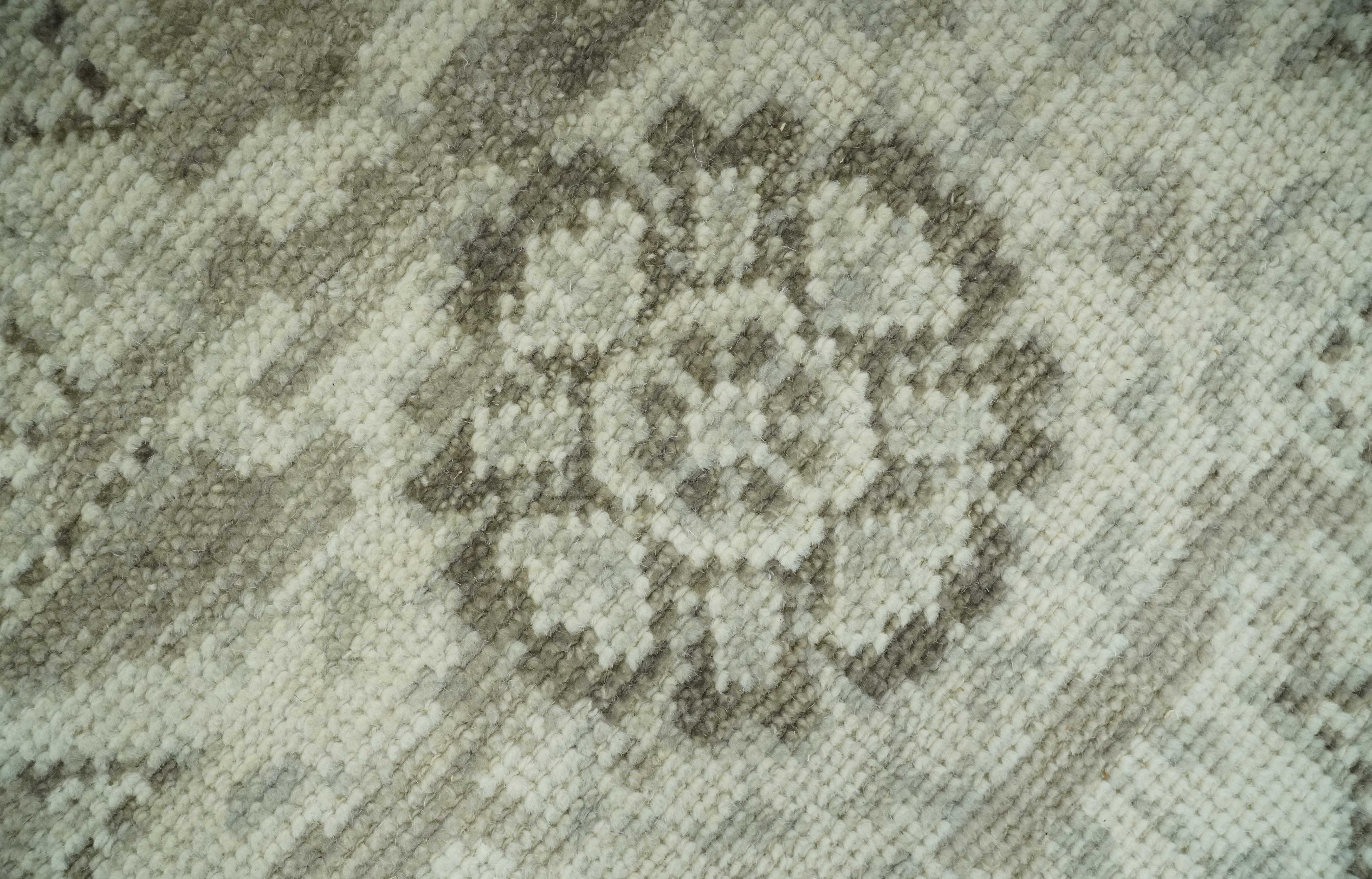 Traditional Turkish Design Beige And Brown Hand Knotted Custom Made wool rug - Image 7