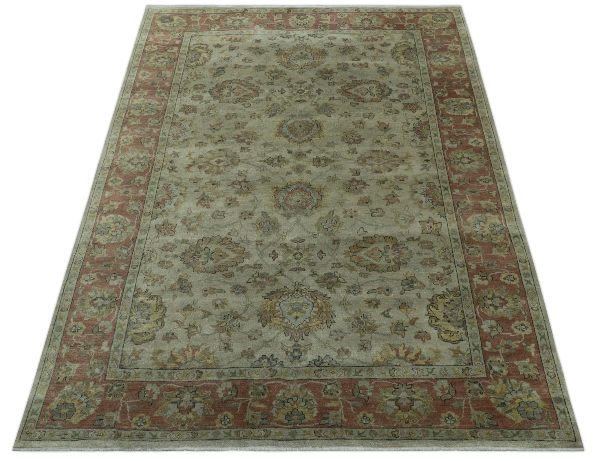 Traditional Turkish Design Beige And Rust 6x9 Hand Knotted Wool Area Rug - Image 10