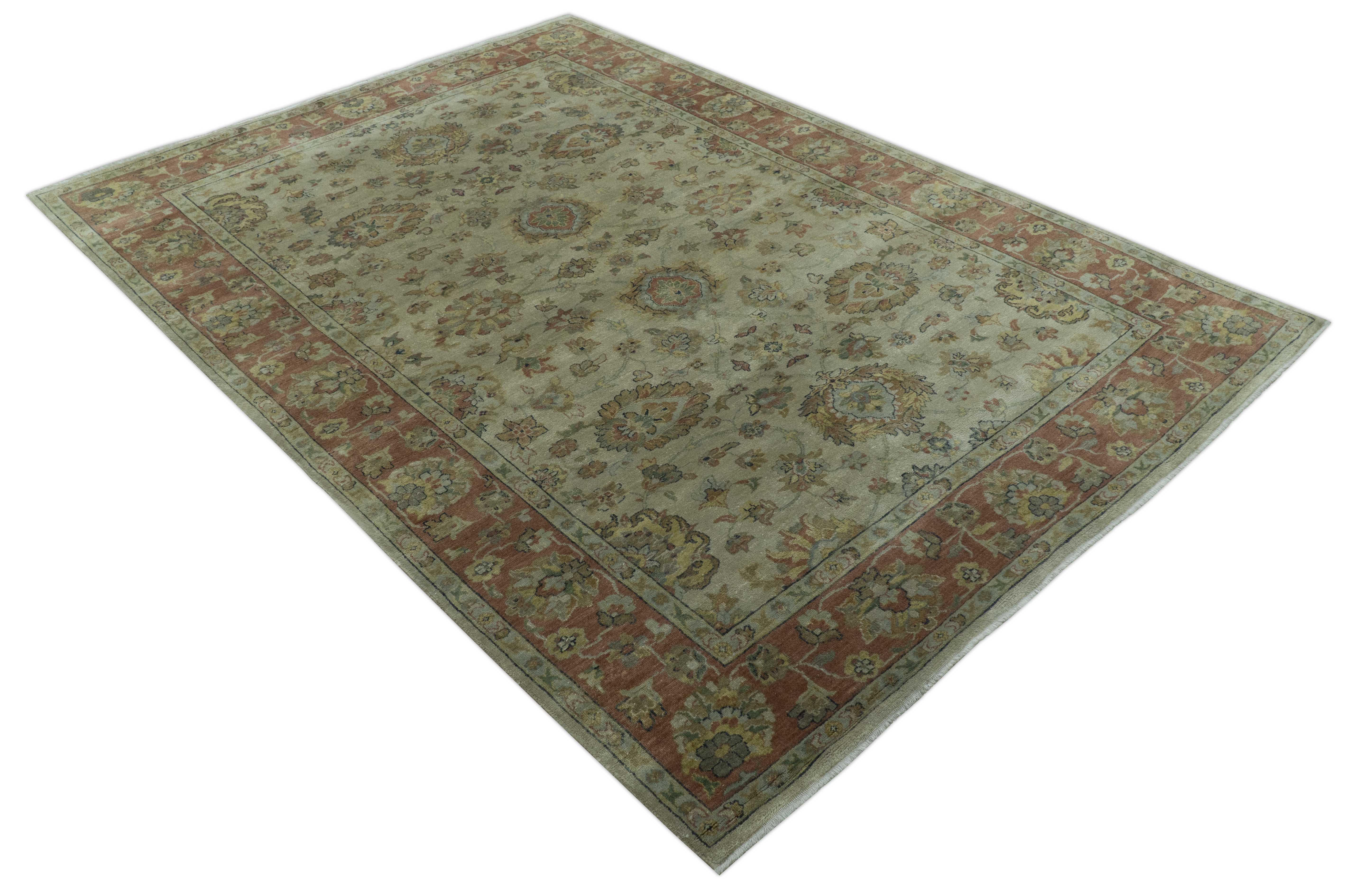 Traditional Turkish Design Beige And Rust 6x9 Hand Knotted Wool Area Rug - Image 11