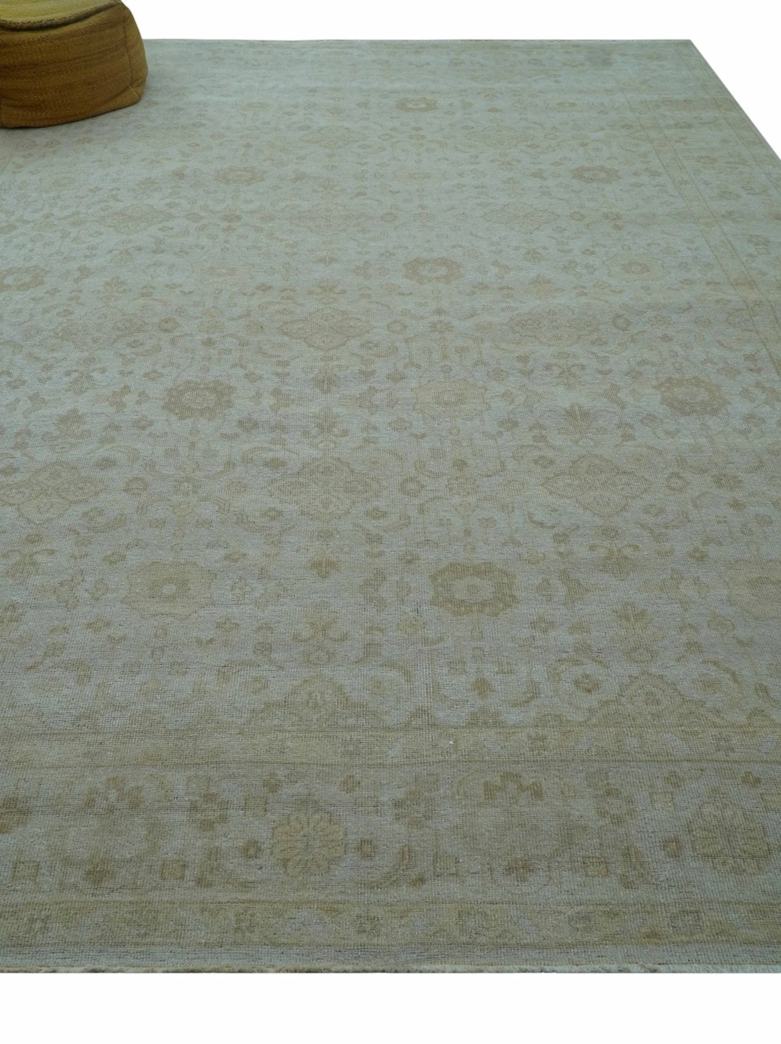 Traditional Turkish Design Beige Hand Knotted 9x12 Wool Area Rug - Image 5