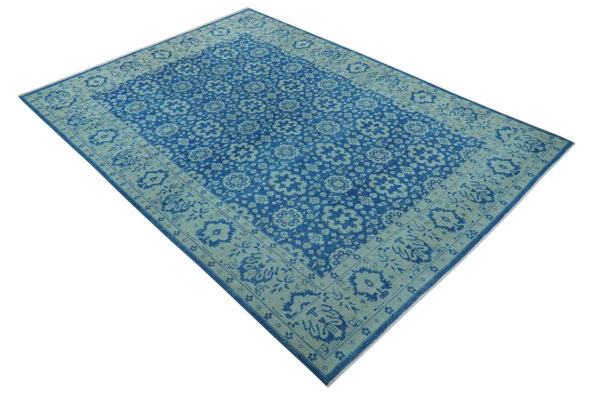 Traditional Turkish Design Blue 10x14 Hand Knotted Wool Area Rug - Image 10