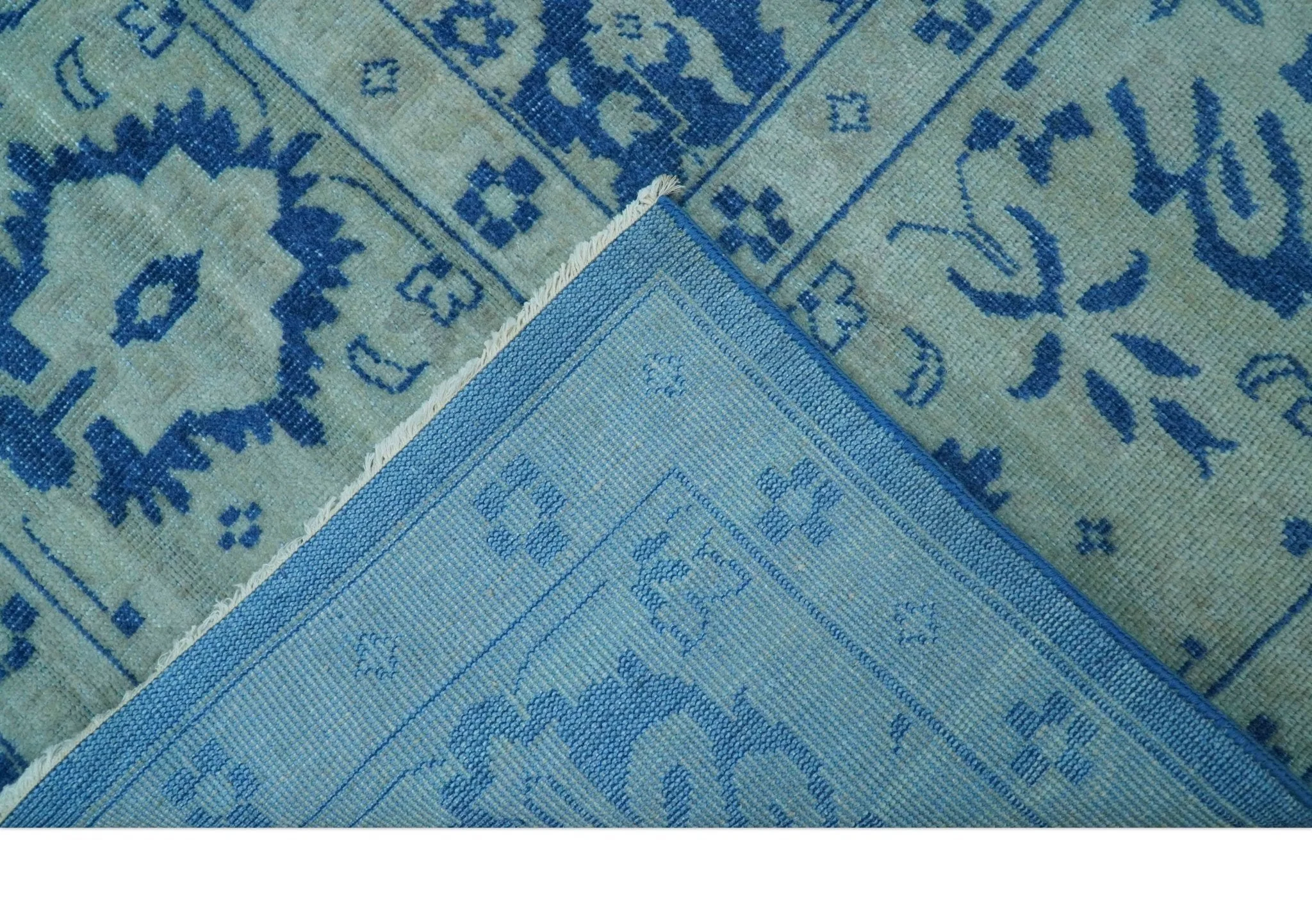 Traditional Turkish Design Blue 10x14 Hand Knotted Wool Area Rug - Image 6